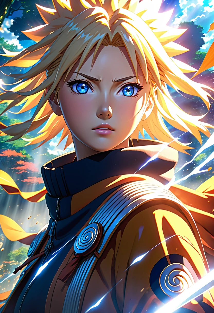 ((((close up)))), (((Naruto))) , cinematic ray, godrays digital painting, natalie from epic battle fantasy, ray of light, fantasy style anime, Ray of the Gods, Sunbeam, cinematic | | very anime!!!, epic anime style, epic anime fantasy, Right Godrays, cinematic | | lots of anime, sharp lighting from sun rays