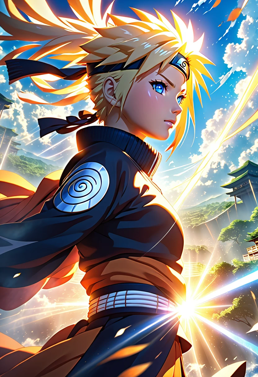 ((((close up)))), (((Naruto))) , cinematic ray, godrays digital painting, natalie from epic battle fantasy, ray of light, fantasy style anime, Ray of the Gods, Sunbeam, cinematic | | very anime!!!, epic anime style, epic anime fantasy, Right Godrays, cinematic | | lots of anime, sharp lighting from sun rays