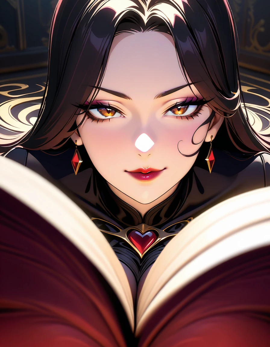 (A bewitching 35-year-old Japanese MILF, Mouth shot of an evil widow in a stunning black mourning outfit standing alone under the eaves of a funeral hall on a moonlit night, her chestnut French roll hair cascading down her back like a waterfall of darkness, close-up of her face as her dark red lips whisper a secret to the shadows. She looks out over her gloomy surroundings with an atmosphere of seductive serenity, exuding an aura of mysterious charm., White smoke from incense sticks is floating thinly like mist., Background effect showing swirling anxiety),(nsfw, masterpiece, incredibly absurd resolution, absolutely resolution, ultra high resolution, Mature Female, evil MILF, professional, vivid colors, perfect anatomy, ideal facial features, perfectly beautiful face, super detailed face, evil seductive smile:1.3), (A slyly drawn face:1.2), incredibly beautiful and incredibly detailed, Focus on the character's face, Close up of face, Forehead, Thin, arched eyebrows, double eyelids, half lidded eyes, beautiful amber eyes, a neat nose, beautiful nostrils, a sensual full mouth, dark lipstick, glossy lips, (Straight-on, from below, Core shadow, perspective, look up, looking down at us), Image through the camera viewfinder, Aesthetic, 16k, Sukebe smile and open her mouth, Death Siren, Captivating voice, hypnotic whisper, evil seductive ASMR, mature woman, evil MILF, Femme Fatale, Perspective view