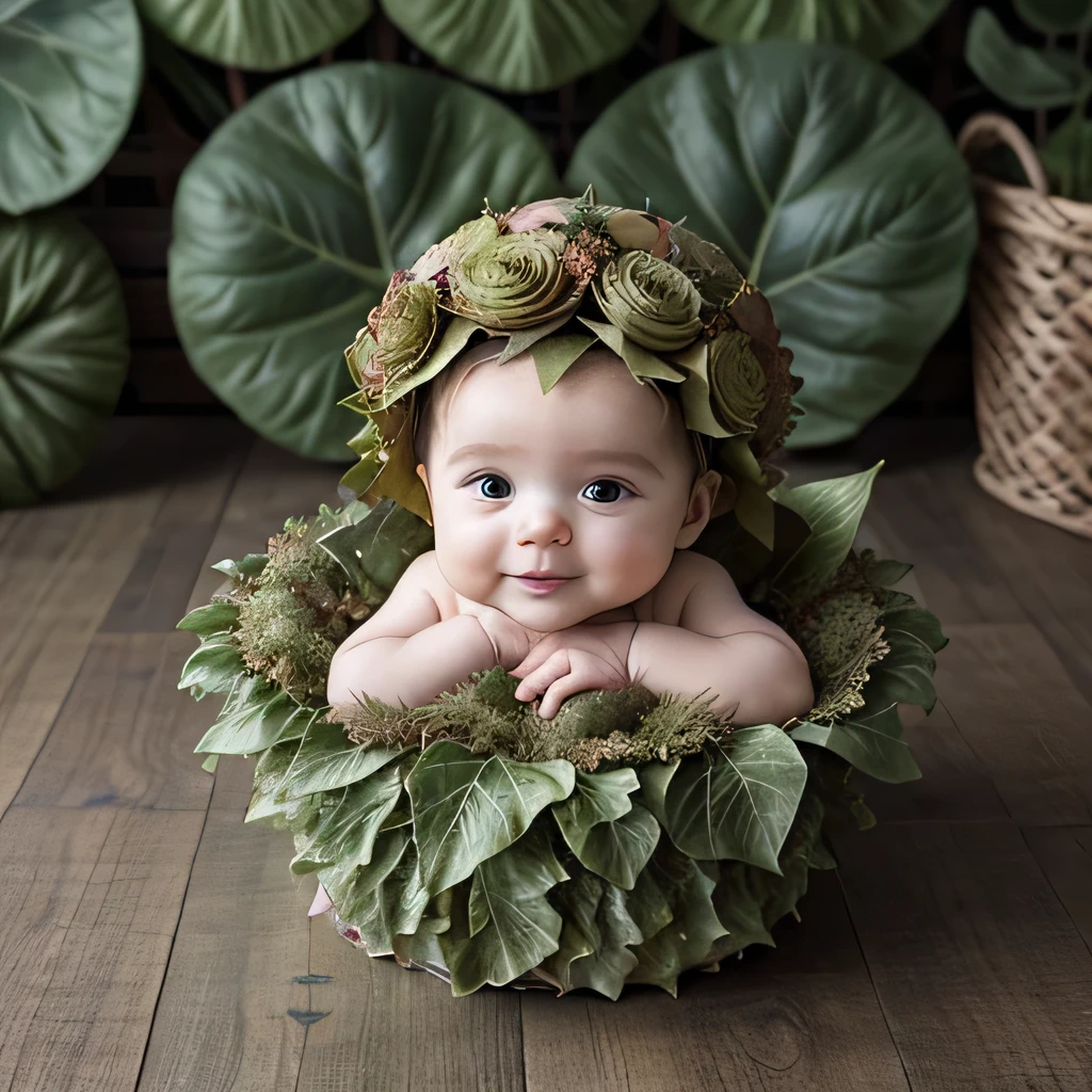 a close up of a  wearing a leafy costume, made of leaves, the anatomy of a head of lettuce, lettuce, dress of leaves, dress made of green leaves, all growing inside an enormous, 6 pack, ❤🔥🍄🌪, wearing leaf cloak, covered in leaves, adorable appearance!!!, fluffy green belly, greens), very accurate photo