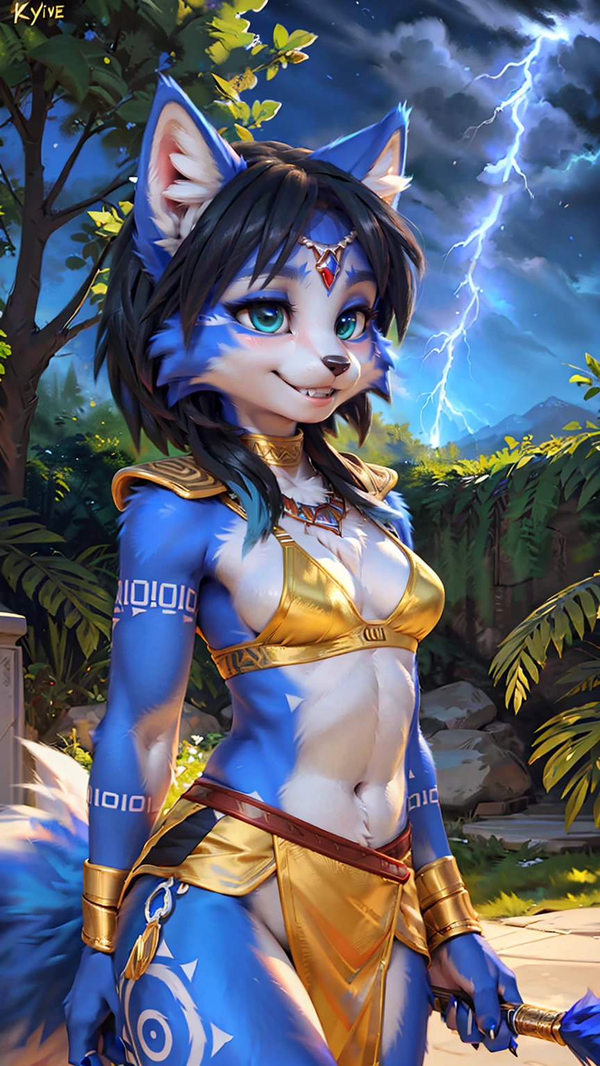 A beautiful and detailed (sweet picture) wa ((krystal)), Star Fox Krystal, sslim, lovable, green eyes, medium breasts, (((Long blue hair 1.3))),  ((black hair tips)), Decollete, grin, look up,, anthro, furry, Uploaded E621, detailed fluffy fur, (wa Fluff-Kevlar, Bayard Wu, personalize me, Pino Daeni), detailed face, (fluffy), 1 girl, alone,  Tribal clothing, sweet girl, alone4k, ,8k, A high resolution, best qualite, Perfect colors, perfect shadows, perfect lightning, posted on e621, (be Chunie, be canene khai, be t.e.starale), Red eees, (Realistic eee details 1.2), Suit for Assassin&#39;s Creed, white assassin robe, hidden blades, rüste zwei hidden blades aus, Assassin's Creed stele cape, blade's in hand, battle pose, battle, in the panoramic view, ​masterpiece, Slim bode, full bode like, walking through a burning rainforest, dramatic lighing, Soft lighting, dae, highle detail, Hair rolled up, a sharp look, a look full of killing intent, smiled slele, fit bode, perfect masculine figure, detailed fur, detailed face, (complex), (Super Detail), (ultra clear), (Best Qualite)
