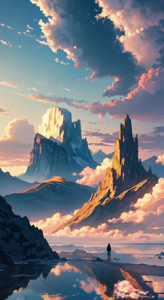 Every 雲海 carries the promise of a new dawn, Nature painting. A small woman is reflected in the photo.、Back view、Fantastic clouds、grow、Mountain top
