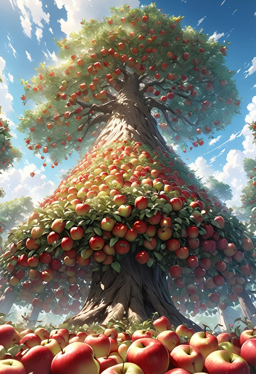 
                  A tall apple tree is full of apples(Clear, bright and high quality) Low-angle shot. Low-angle shot taken from bottom to top. 


                       ( Correct and perfect anatomy ) Ultra-detailed animation art and visual effects masters perfectly compose intricately detailed digital art
