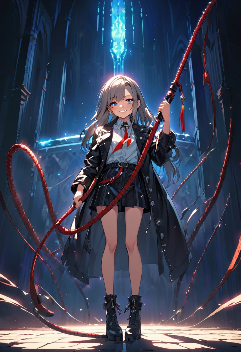(((Pixel Perfect,Perfect in every detail))), smile,NSWF,lovely,Long leather whip,Long whip!!!!!,cinematic,holding a whip in your hand,Full body portrait,A whip,8k, 15 year old teen, Saliva