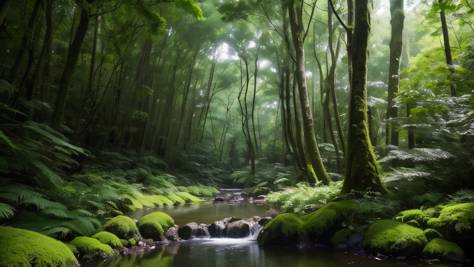 最高masterpiece,masterpiece、Wet day,A wonderful and mysterious forest with many light plants and magical celestial
