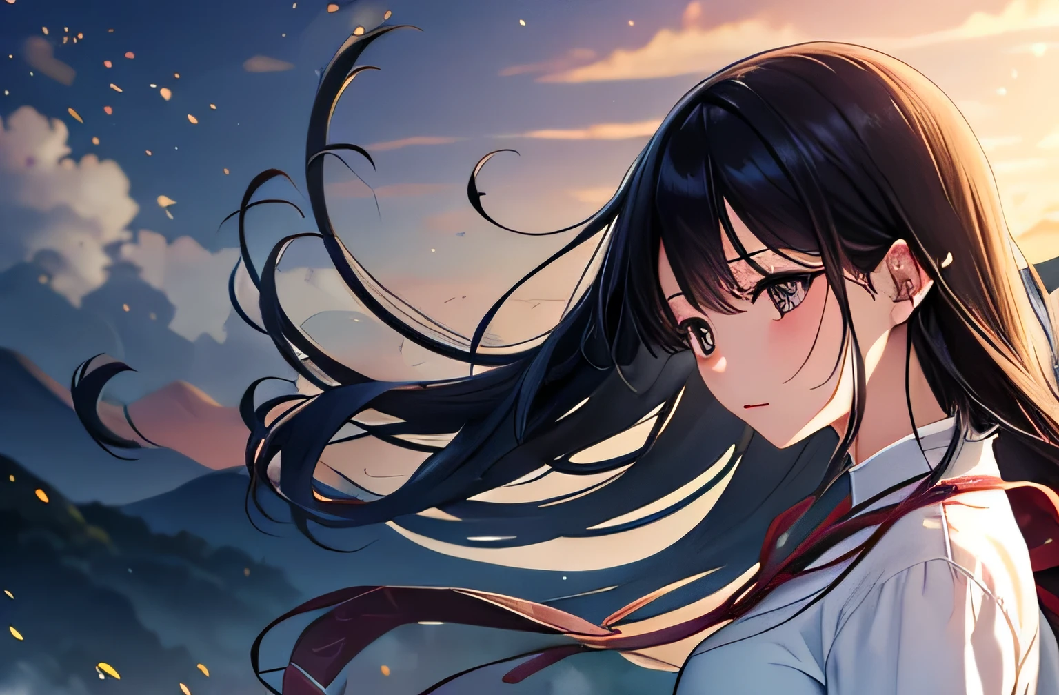 Highest quality,The eyes are clear and of high quality,farewell,Breaking away,Farewell man and woman,The two of them moving away,The woman has long, black hair,The man's hair is short and black,The background is the sea,
