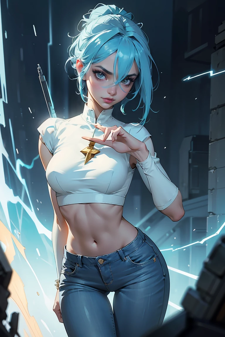 a male character left white hair and right black hair on a neutral background an extreme expression of anger with blue eyes crying a blue flame liquid --auto --s2