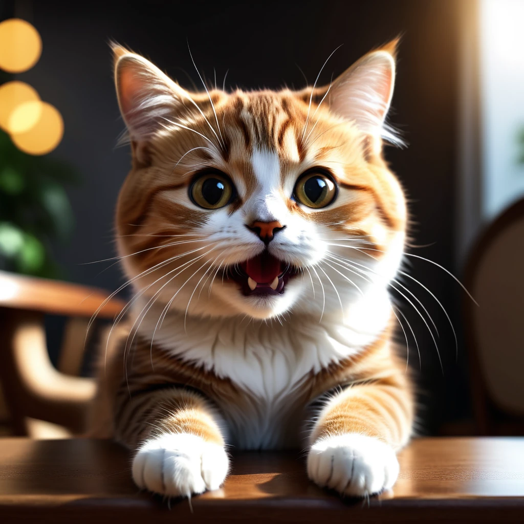 ((Meme poggers: 1.37)) a cute and playful cat, cute cat, cat paws, cat face, cat eyes, cat nose, cat whiskers, cat ears, cat expressions, cat body, cat fur, cat playing, cat jumping, cat on table, cute cat expressions, adorable cat, playful cat, cat pog, cat meme, cat emoji, 4k, high quality, detailed, photorealistic, sharp focus, vibrant colors, dynamic lighting