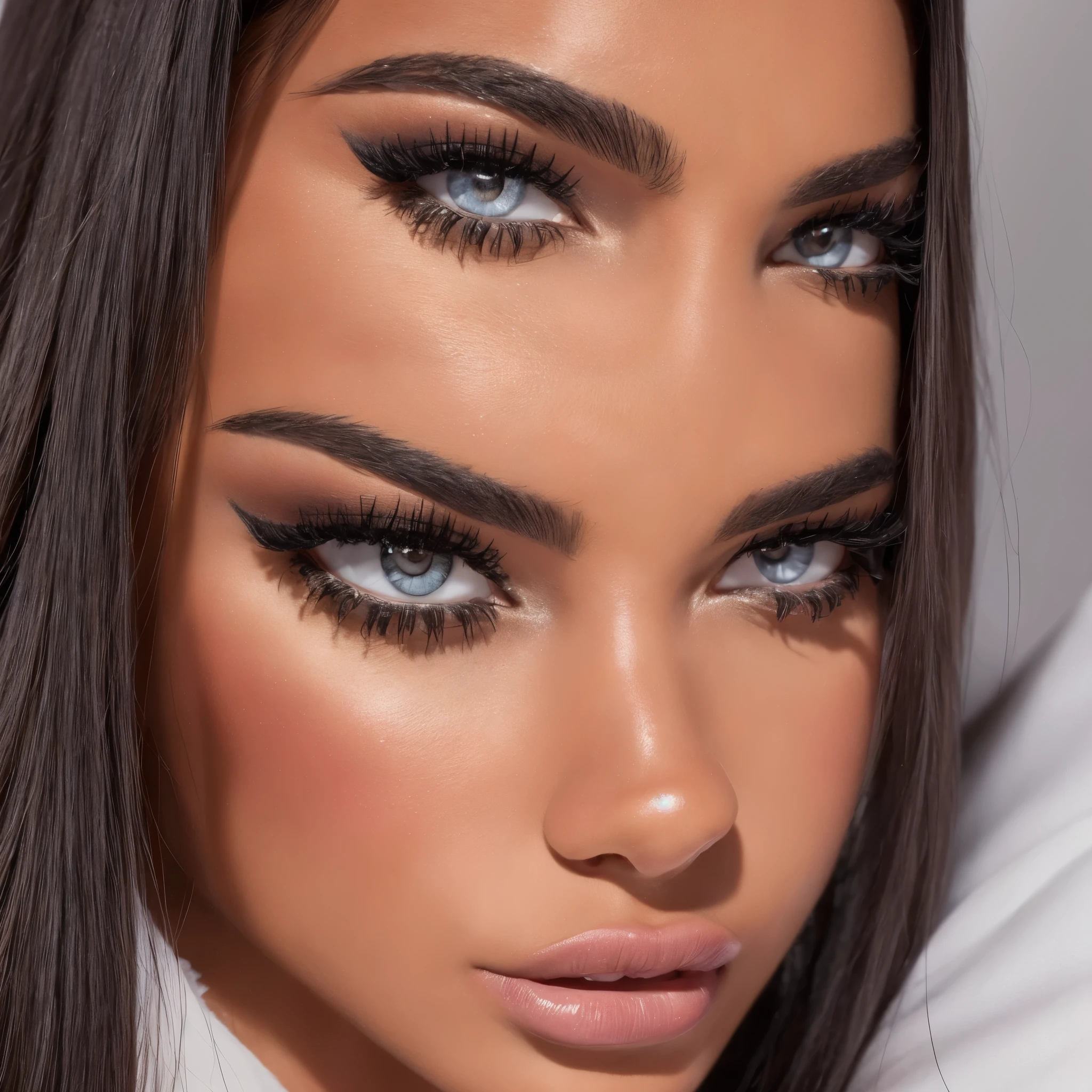 Photo belle latina, closeup headshot, black hair , very smooth hair, extremely beautiful face, yeux de couleur gris 4k très réaliste, very attractive eyes, photo réaliste 4k