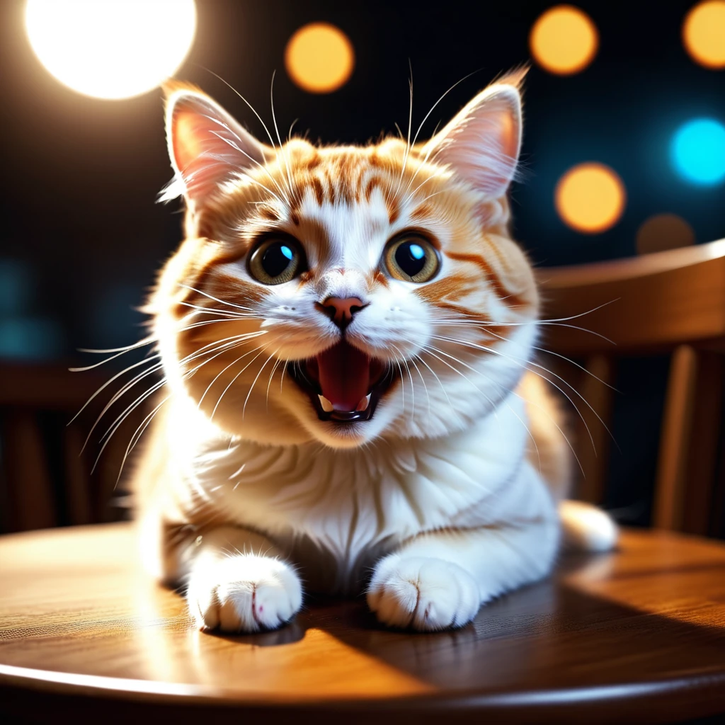(((Meme poggers:) 1.37)) a cute and playful cat, cute cat, cat paws, cat face, cat eyes, cat nose, cat whiskers, cat ears, cat expressions, cat body, cat fur, cat playing, cat jumping, cat on table, cute cat expressions, adorable cat, playful cat, cat pog, ((cat meme)), cat emoji, 4k, high quality, detailed, photorealistic, sharp focus, vibrant colors, dynamic lighting
