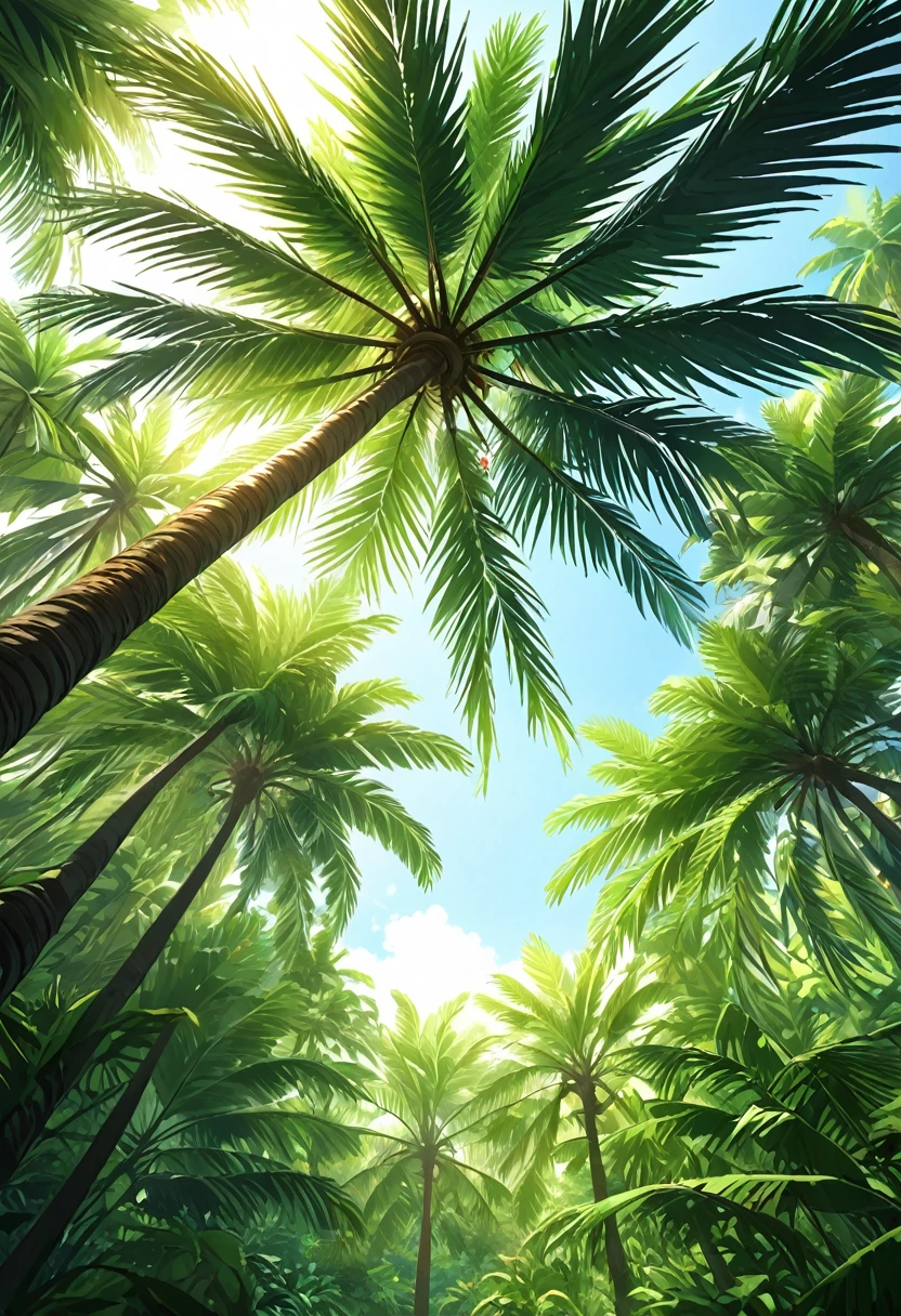 
               Tall palm tree with green leaves in tropical forest (Clear, bright and high quality) Low-angle shot. Low-angle shot taken from bottom to top. 


                       ( Correct and perfect anatomy ) Ultra-detailed animation art and visual effects masters perfectly compose intricately detailed digital art