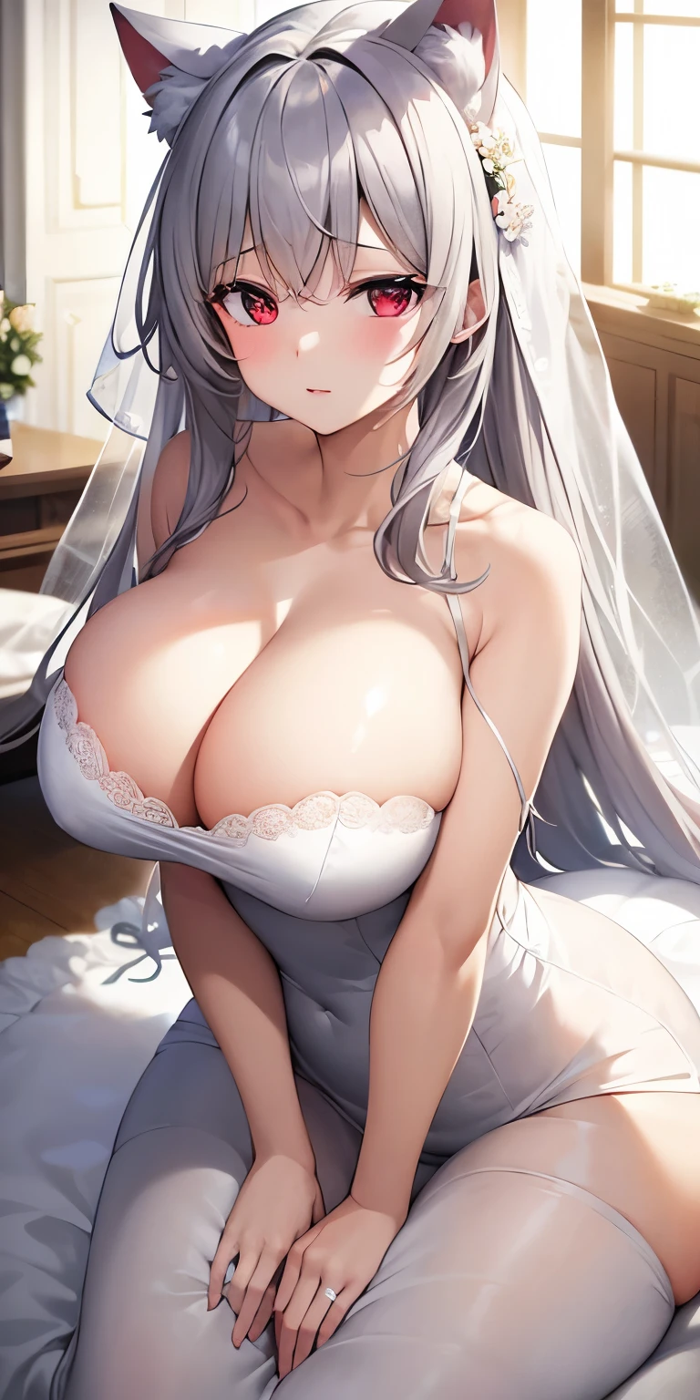 Highest quality High resolution A lovely young and beautiful woman Red eyes Beautiful gray hair Medium Perm Cute Gentle Girl Cat ear A beautiful and captivating wedding dress Breastfeeding services 驚異的な魅力を持つ童貞キラーのBig Tits Sexless Breast milk Breathtaking Incest Rut face Chubby Big Breasts Super Breasts Big Tits Erotic and seductive wedding dress Clear means pure A lovely woman whose sexual desire cannot be controlled A possessive yandere 横乳はみ出そうなデカいSuper Breasts She tries to seduce her beloved brother and create a fait accompli to monopolise him. A sister with a severe brocon who wants to conceive her beloved brother's