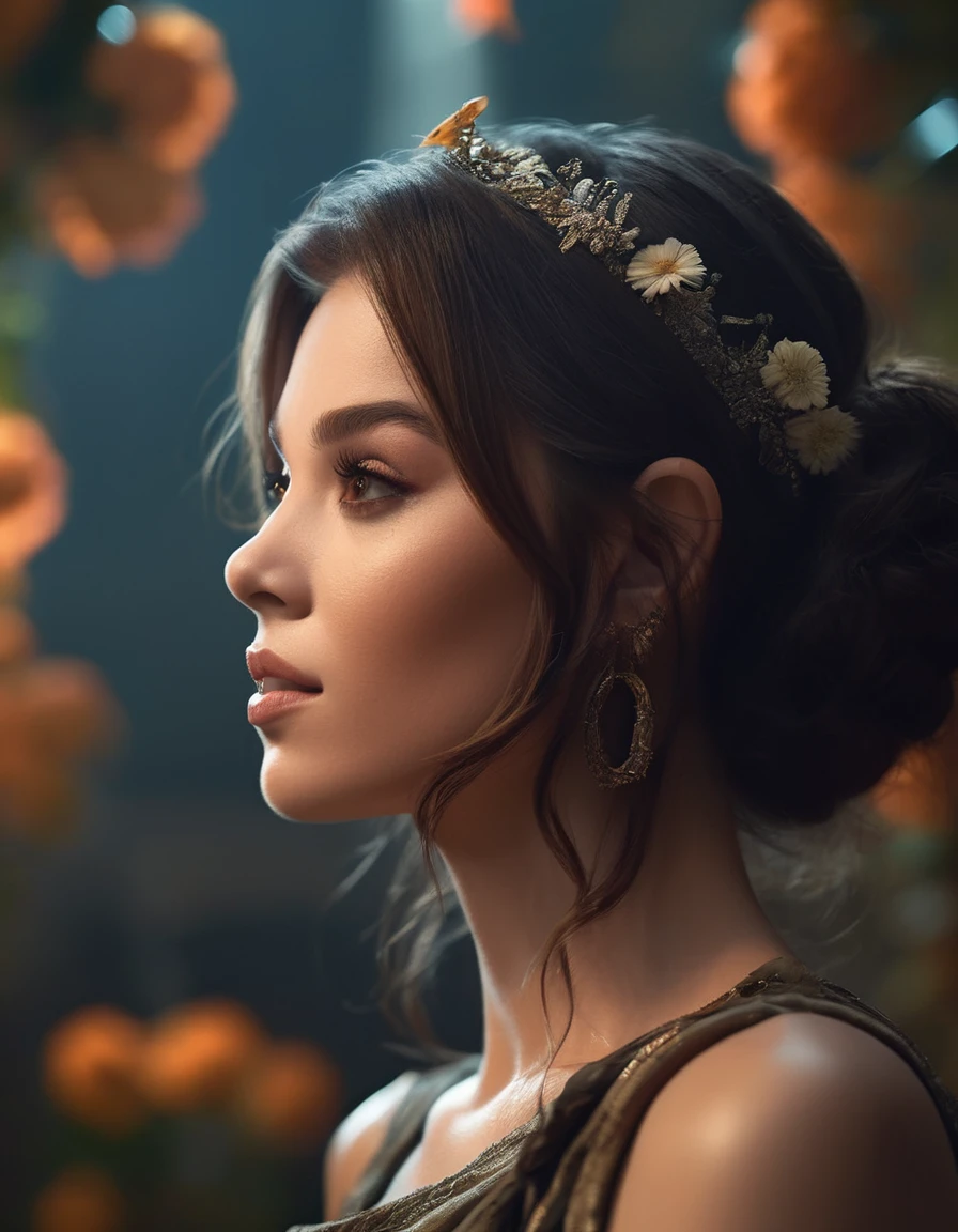 cinematic photo portrait of a gorgeous  (((ohwx woman))) princesse, dynamic lighting, in the style of Jean-Baptiste Monge, dark ambiance, ink slpatters, flowers, realistic, sharp focus, illustration, octane render, unreal engine, 8k, high resolution, trending on artstation, sharp focus, studio photo, intricate details, highly detailed, by greg rutkowski, sharp focus, emitting diodes, smoke, artillery, sparks, racks, system unit, motherboard, by pascal blanche rutkowski repin artstation hyperrealism painting concept art of detailed character design matte painting, 4 k resolution blade runner  . 35mm photograph, film, bokeh, professional, 4k, highly detailed