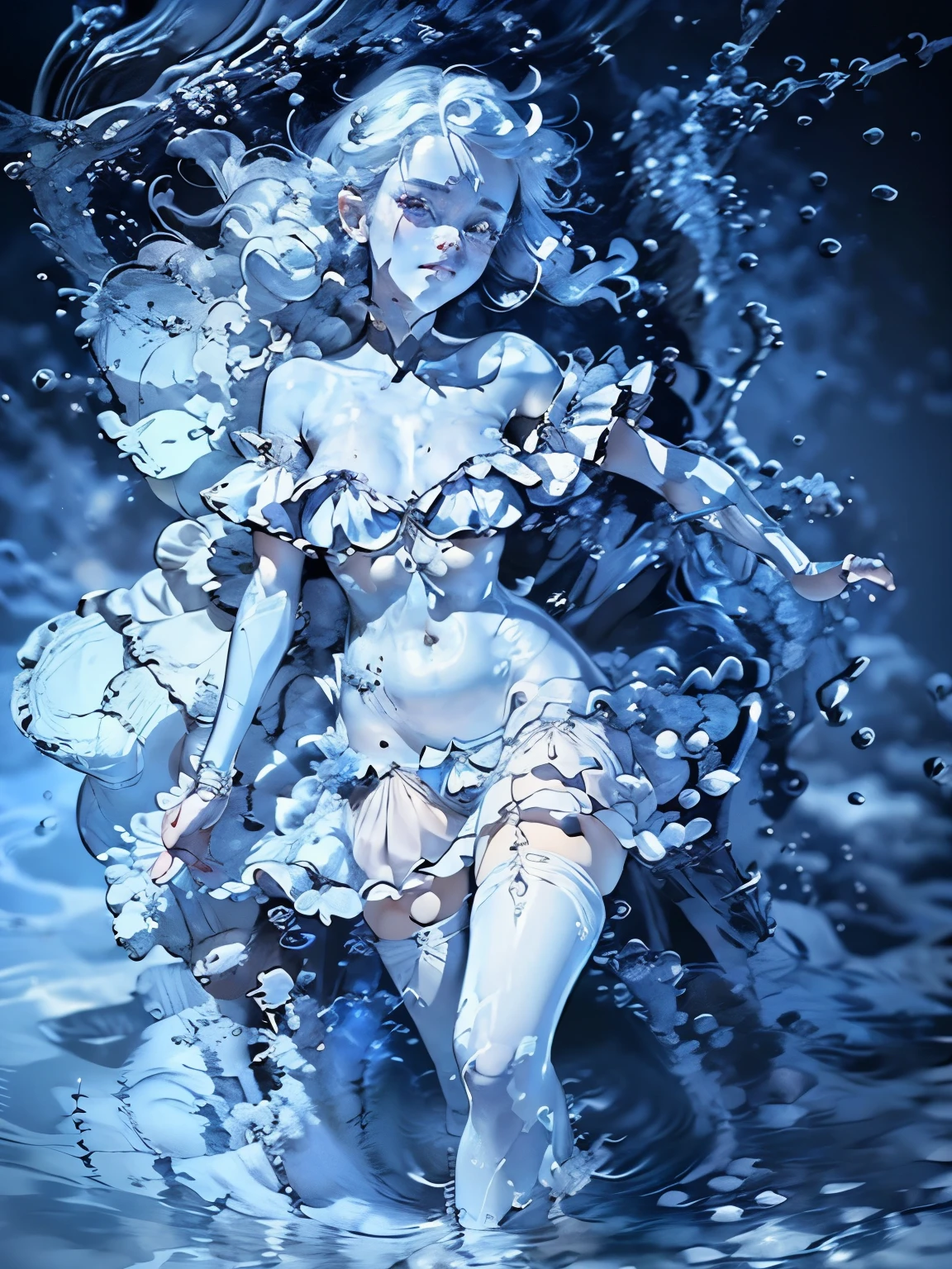 Blue skin, age up, conservative,extremely detailed CG unity 8k wallpaper,illustration,lens 135mm,masterpiece, best quality,slime girl, slime \(substance\), (blue_skin:1.5),blue hair,naughty face,masterpiece, best quality,,aquagradient eyes,white_hair,Twintails,,simple background,hands on hip,,Standing,smile,closed mouth,blue eyes,Hair bow,white pantyhose,white blue ta fashion,Legs apart, masterpiece, best quality,, masterpiece, best quality,, masterpiece, best quality,