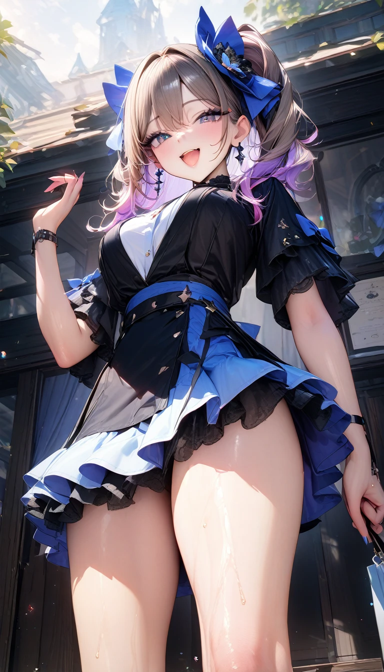 ((最high quality, 8k, masterpiece)), high resolution、(high quality: 1.5)、very detailed、detailed face、bright colors、natural light、fine particles、colorful eyes、beautiful face、非常にdetailed faceのテクスチャの女性,masterpiece, 最high quality, Detailed and beautiful eyes,最high quality、Best image quality、masterpiece,girl,laugh,from below,이를 드러내고 laugh,,just beautiful,masterpiece,(laugh),最high quality、So beautiful,high resolution,1girl, alone,make up,make,(masterpiece:1.2)、(最high quality:1.2)、Latest Glossy Skin