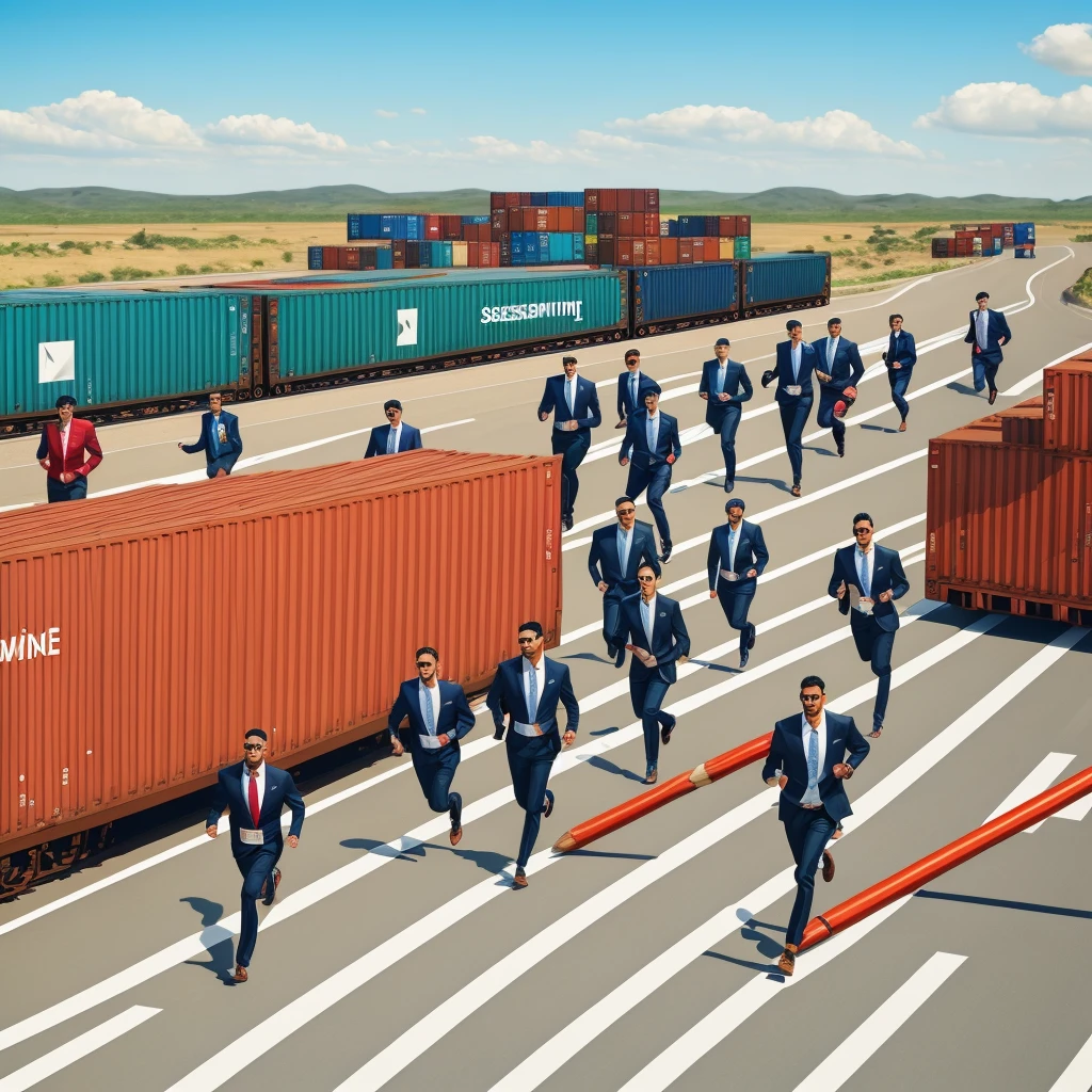a group of businessmen running along a red line with a giant pencil, a caricature of Whitney Sherman, trend on pixabay, Excess, Competence winning, illustration], an illustration, be running down that hill, at full speed, illustration, People fleeing, illustration!, Competence, high quality cargo, viral image, simple illustration, graphic illustration, accurately portrayed