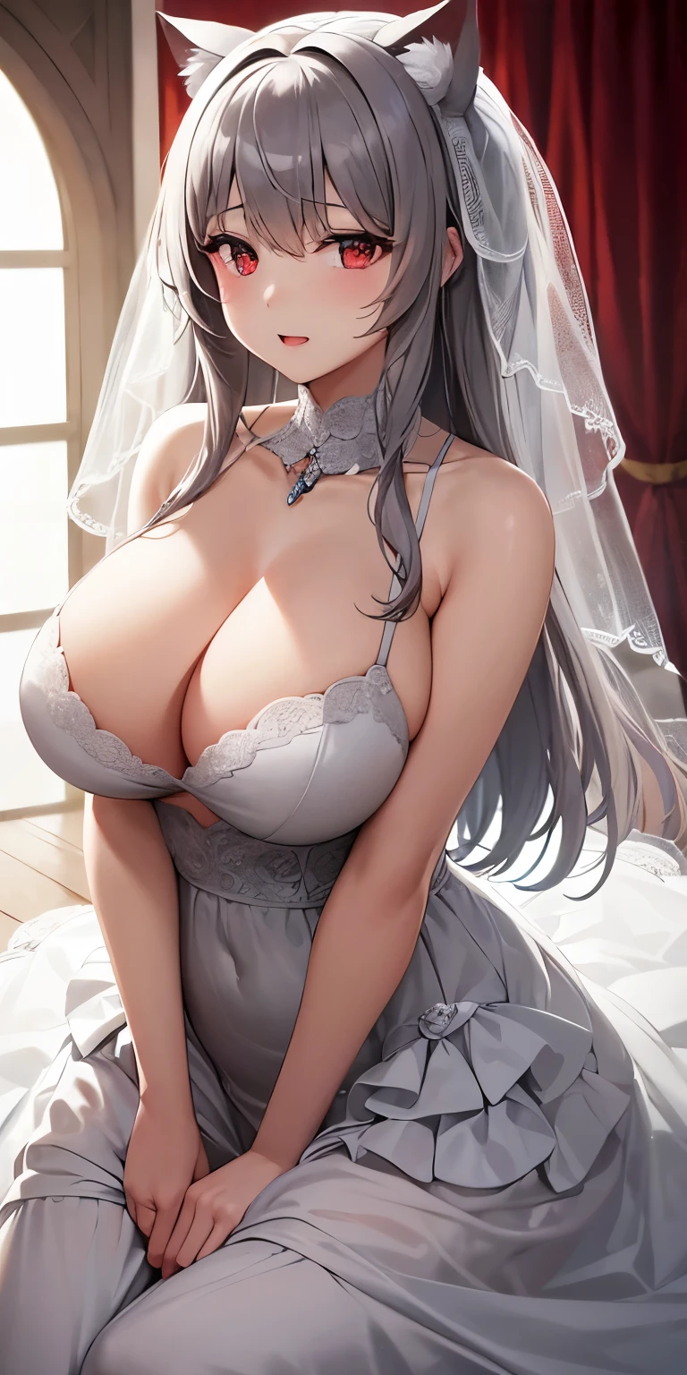 Highest quality　High resolution　Young and beautiful woman　Red eyes　Beautiful gray hair　Medium Perm　Cute Gentle Girl　Cat ear　Beautiful and enchanting wedding dresses　Breast milk育児サービス　驚異的な魅力を持つ童貞キラーのBig Breasts　Sexless　Breast milk　Breathtakingly beautiful　Incest　Rutted face　Chubby　Big Breasts　Super Breasts　Big Breasts　Erotic and seductive wedding dress　A beautiful woman who can&#39;t control her sexual desire　A possessive yandere　横乳はみ出そうなデカいSuper Breasts　A possessive sister who wants to conceive your 