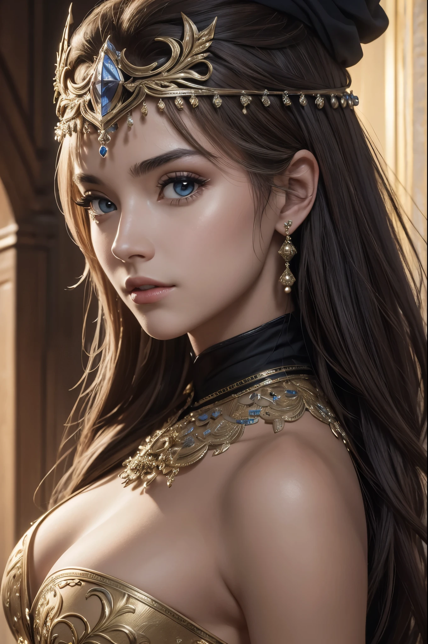 8k,Ultra-high resolution,((Best image quality)), ((masterpiece)), (Attention to detail:1.3), Jeanne D'Aak,Paladin,blue eyes,Red hair Perm Blue hair,Woman in black armor(精密な金色のPaladinの紋章の細工)、Cleavage,We paid special attention to the decoration of the chest armor...、Beautiful expression,charm,sexy,so beautiful(Like the real thing),Carry a big, long sword,smile,Luxury black pants,Blue and black shoulder pads,Blue-black armor,Blue-black leg armor,masterpiece,Photorealistic RAW photos of the highest quality。Bright colors,Rich colors, Backlight, Cinema Lighting, Film Grain, to be born, 50mm lens, Nikon D850,Realistic Skin,Fantasy art,Character Art,Ultra-high resolution,大きなsmile,