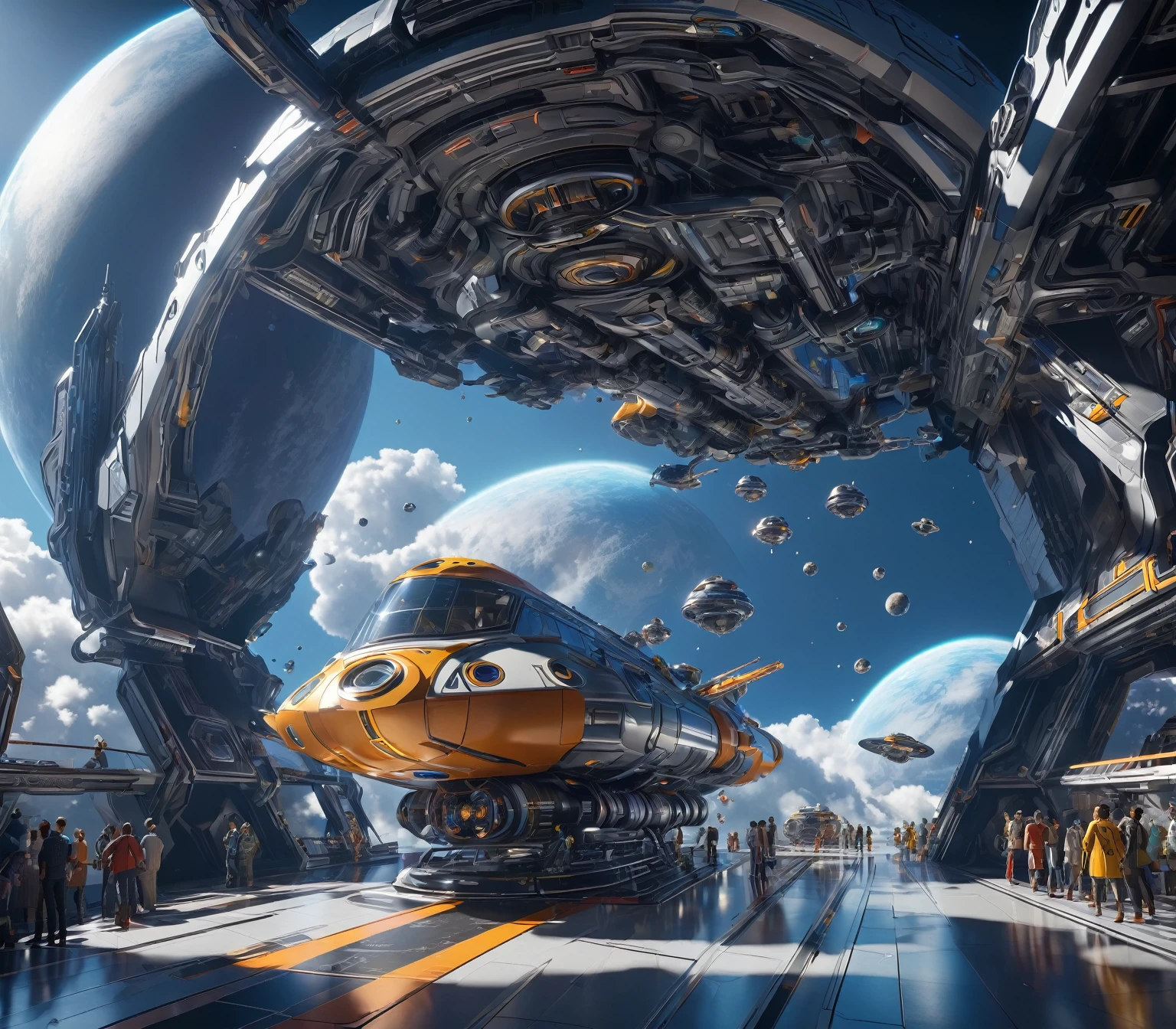 Masterpiece, best quality, (highly detailed CG unity 8k wallpaper), (best quality), (best illustration), (best shadows), isometric 3D , octane rendering, ray tracing, highly detailed, Low Angle Shot to spaceship
