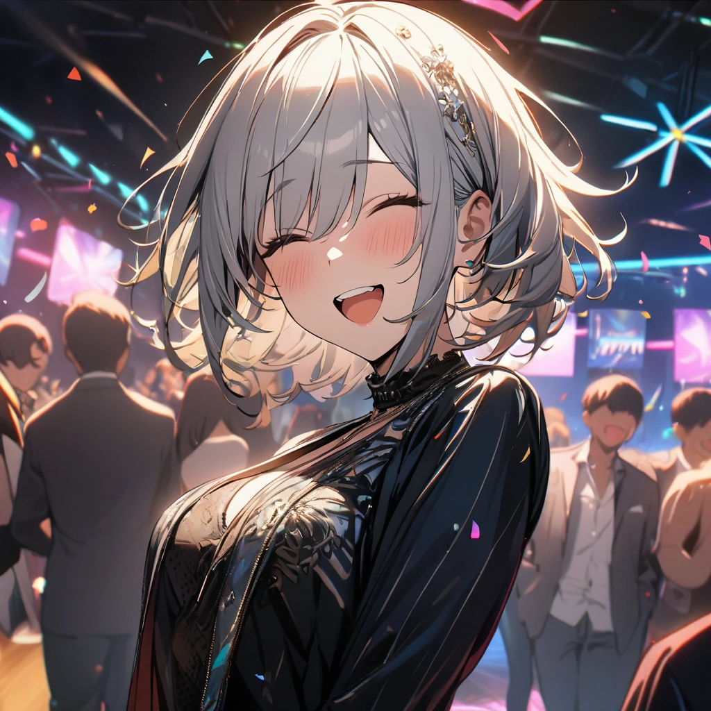 (1girl), (ultra detailed), party, club, happy, closed eyes, (Masterpiece), (Best quality), (8k)