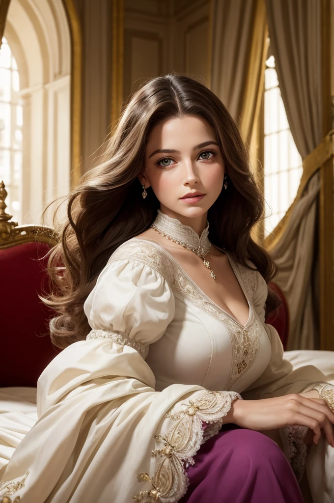 Uma bela lady, daughter of a duke. With beautiful hair and light eyes, prince's bride.