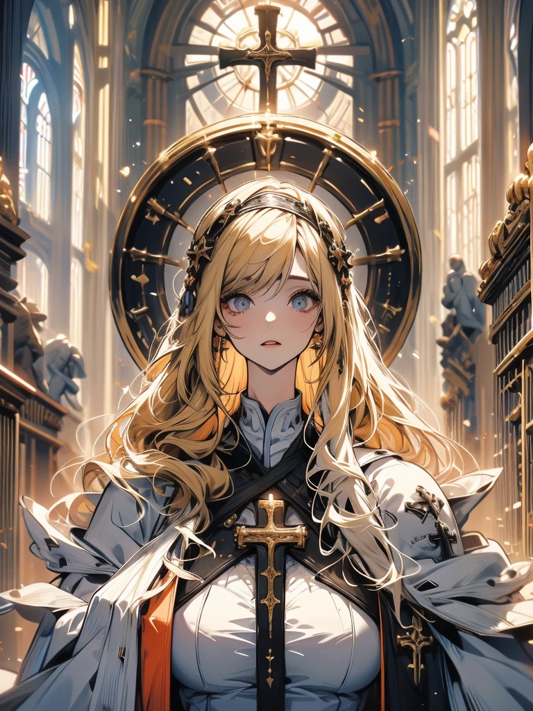 Sister Church Prayer Cross Black and white robe Big breasts Blonde God