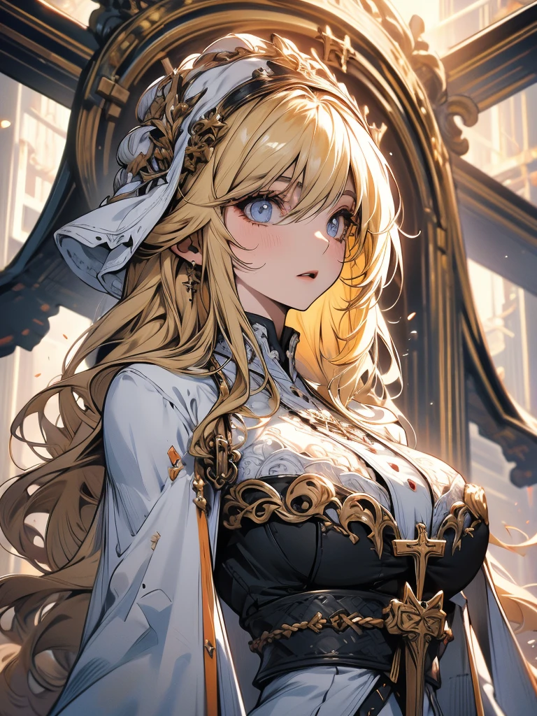 Sister Church Prayer Cross Black and white robe Big breasts Blonde God