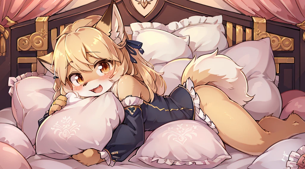 (masterpiece,best quality),mine, The Beast, , (Light and shadow suitable for any Pillow background)), 穿着Cheerleading服的可爱女孩在Pillow上摆姿势,Lace pajamas,Cheerleading,nature,, (blush),a smile,Pillow,(Lots of Pillow),Soft cushion,(canopy bed),(Pillow),Lots of Pillow,(Friction in the crotch),((Pillow Hump)),(A tail),(Around the protagonist),steam,(Pillow),(Luxury Pillow),(Palace Pillow Pattern Pillow),(palace),(Palace bedroom),(Gorgeous Pattern Pillow),Soft Pillow,,(Classical European style bedroom ),(excited,shy person,Lack of expressiveness,),pillow hump,Fox Girl,(Deluxe Rococo Canopy King Bed),Luxurious curtains with ornate ruffles and ribbons hang around the large bed.,((((The bed is piled with many Pillows)))),Quilt details,Detailed bed linen,Ruffled Bed Skirt,Deep Bed,Background with depth,((Pillow in detail)), ((((A Lot of Pillow)))),,,Detailed Soft Pillow,,((女孩正躺在许多Soft Pillow上,There are many Pillows around)),、、In a large canopy bed、Soft sheets and quilts、Colorful soft Pillow、Lots of Ruffled Pillows and Ruffled Bed Skirts、Soft toned bed、Ruffled curtains around the bed.。Delicate face,(Gorgeous pattern pillow),Soft pillows,,(Classical European style bedroom ),(excited,Opened his mouth,Shy,),ifox girl,Lace pantyhose,