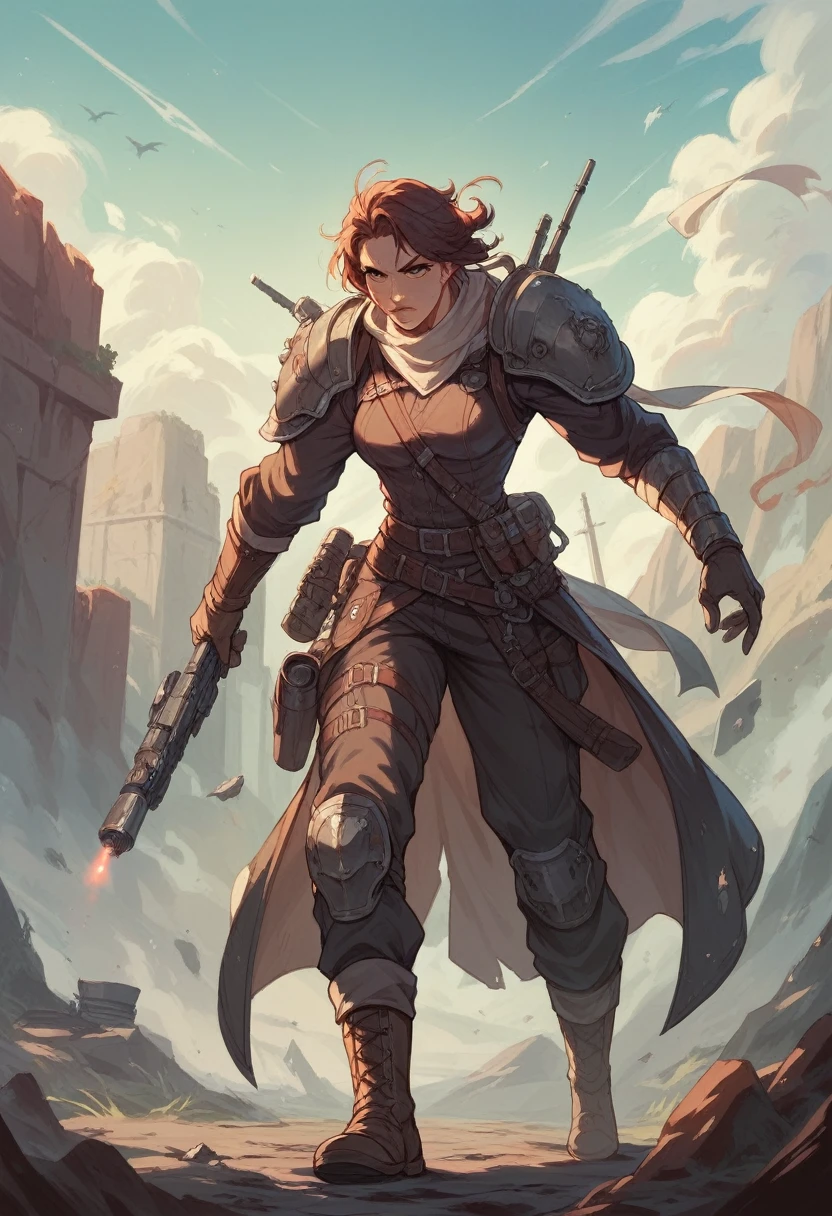 female,Science Fantasy,female剣士,Adventurer,war,enemy,masterpiece,high resolution