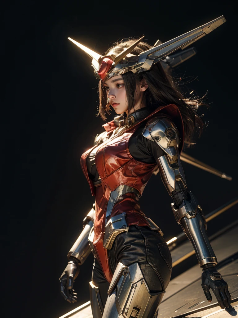 Textured skin, Super Detail, high details, High quality, Best Quality, hight resolution, 1080p, Gorgeous beauty、Girl with Beautiful Mecha Body、(Gundam) Girl with robot body