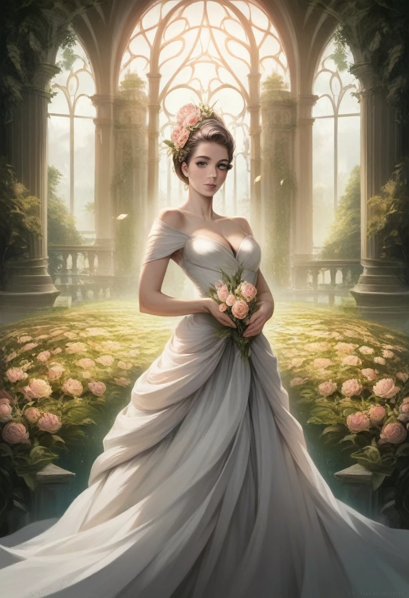 a girl in a dreamlike fantasy world, beautiful detailed eyes, beautiful detailed lips, extremely detailed face and features, long eyelashes, elegant flowing dress, standing in a vibrant colorful garden with magical glowing flowers, sunlight streaming through the trees, (best quality,4k,8k,highres,masterpiece:1.2),ultra-detailed,(realistic,photorealistic,photo-realistic:1.37),cinematic lighting,dramatic shadows,vivid colors,detailed texture,lush detailed foliage,fantasy,magical realism,surreal,dreamlike