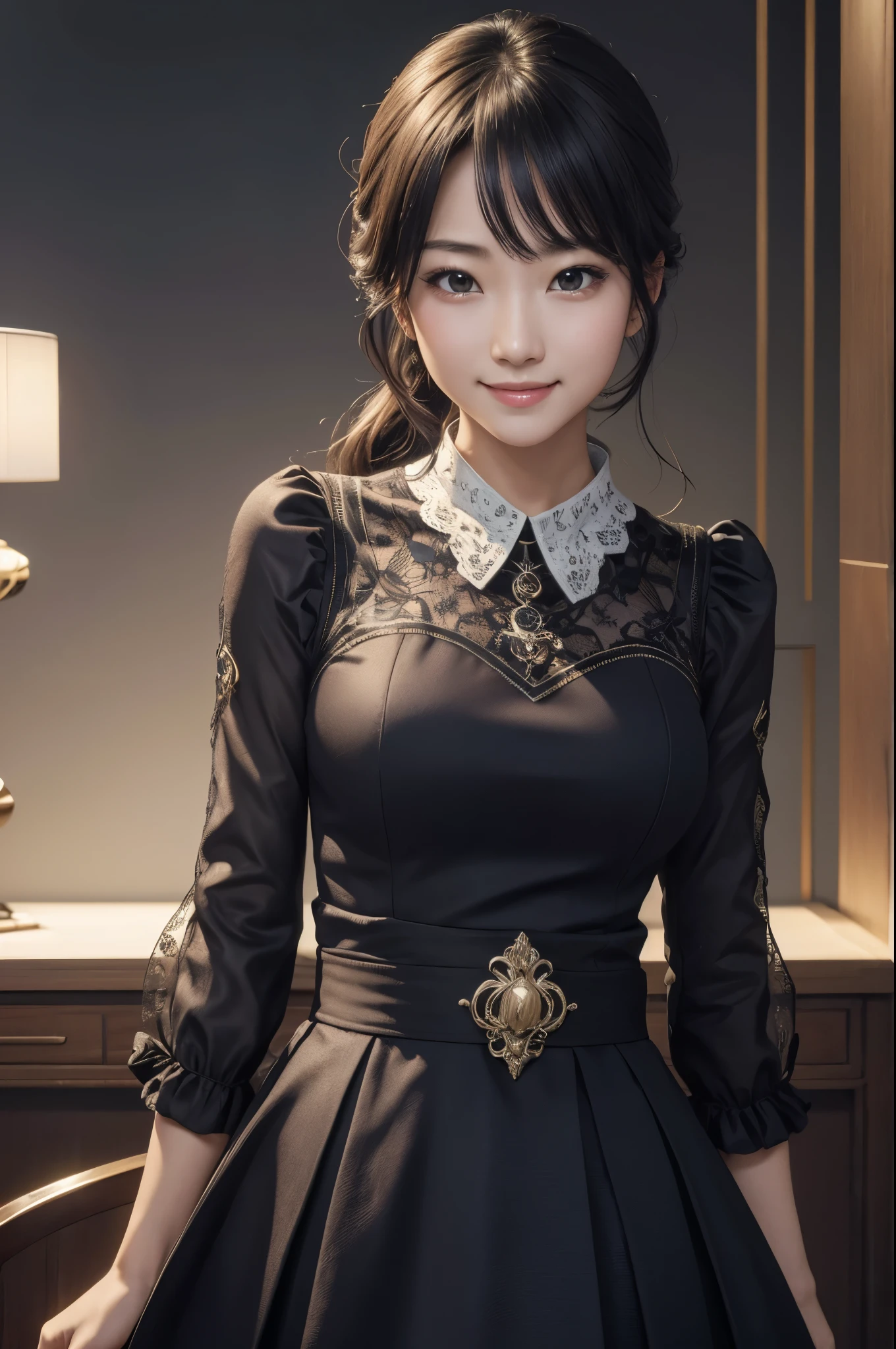 8k,Ultra-high resolution,((Best image quality)), ((masterpiece)), (Attention to detail:1.3), 大きなsmileのジャンヌD&#39;Aak,Paladin,blue eyes,Red hair Perm Blue hair,Woman in black armor(精密な金色のPaladinの紋章の細工)、Cleavage,We paid special attention to the decoration of the chest armor...、Beautiful expression,charm,sexy,so beautiful(Like the real thing),Carry a big, long sword,smile,Luxury black pants,Blue and black shoulder pads,Blue-black armor,Blue-black leg armor,masterpiece,Photorealistic RAW photos of the highest quality。Bright colors,Rich colors, Backlight, Cinema Lighting, Film Grain, to be born, 50mm lens, Nikon D850,Realistic Skin,Fantasy art,Character Art,Ultra-high resolution,大きなsmile,