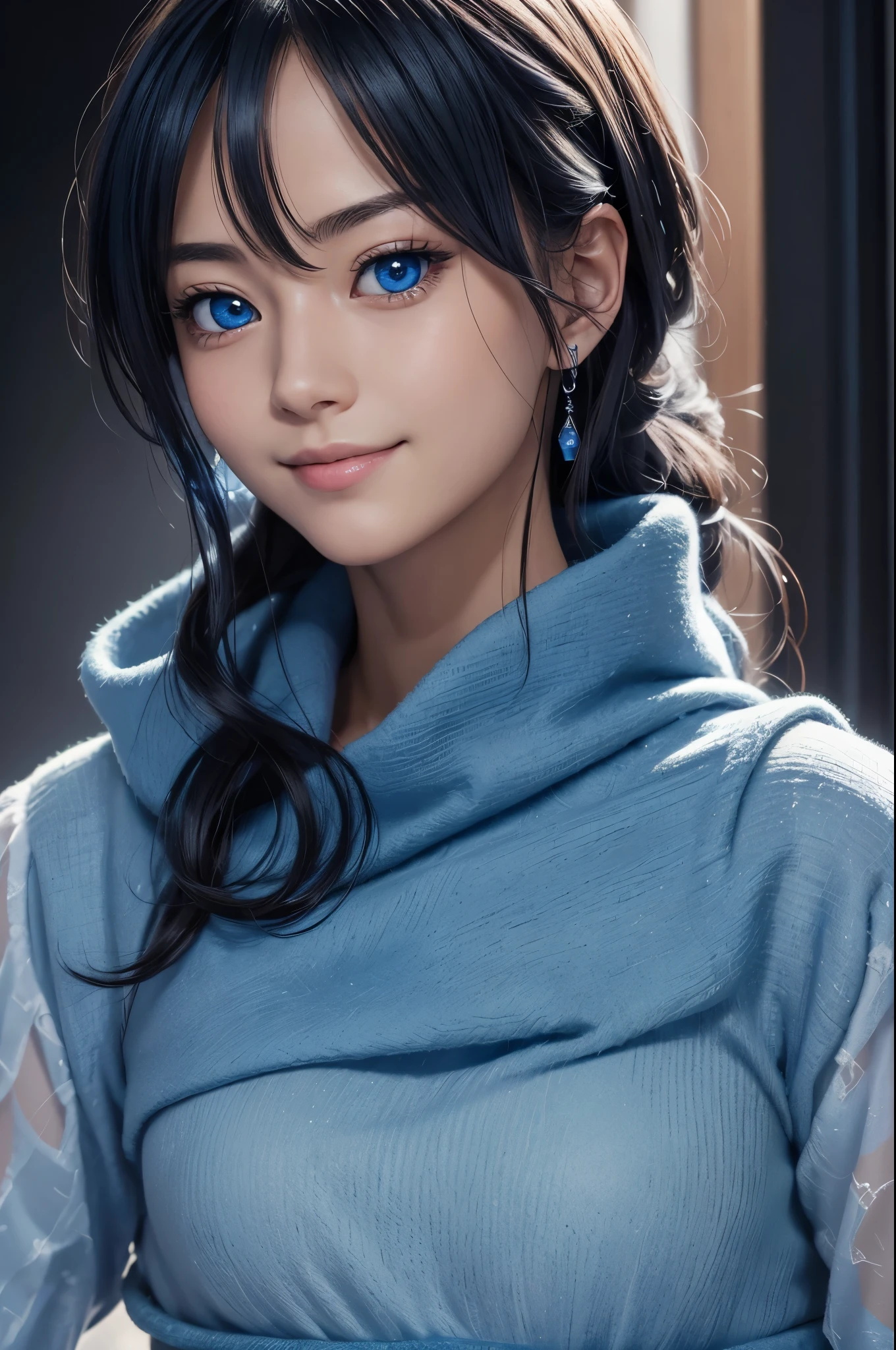 8k,Ultra-high resolution,((Best image quality)), ((masterpiece)), (Attention to detail:1.3), 大きなsmileでblue eyesのジャンヌD'Aak,Paladin,blue eyes,Blonde Perm Blue Hair,Woman in black armor(精密な金色のPaladinの紋章の細工)、Cleavage,We paid special attention to the decoration of the chest armor...、Beautiful expression,charm,sexy,so beautiful(Like the real thing),Carry a big, long sword,smile,Luxury black pants,Blue and black shoulder pads,Blue-black armor,Blue-black leg armor,masterpiece,Photorealistic RAW photos of the highest quality。Bright colors,Rich colors, Backlight, Cinema Lighting, Film Grain, to be born, 50mm lens, Nikon D850,Realistic Skin,Fantasy art,Character Art,Ultra-high resolution,大きなsmile,