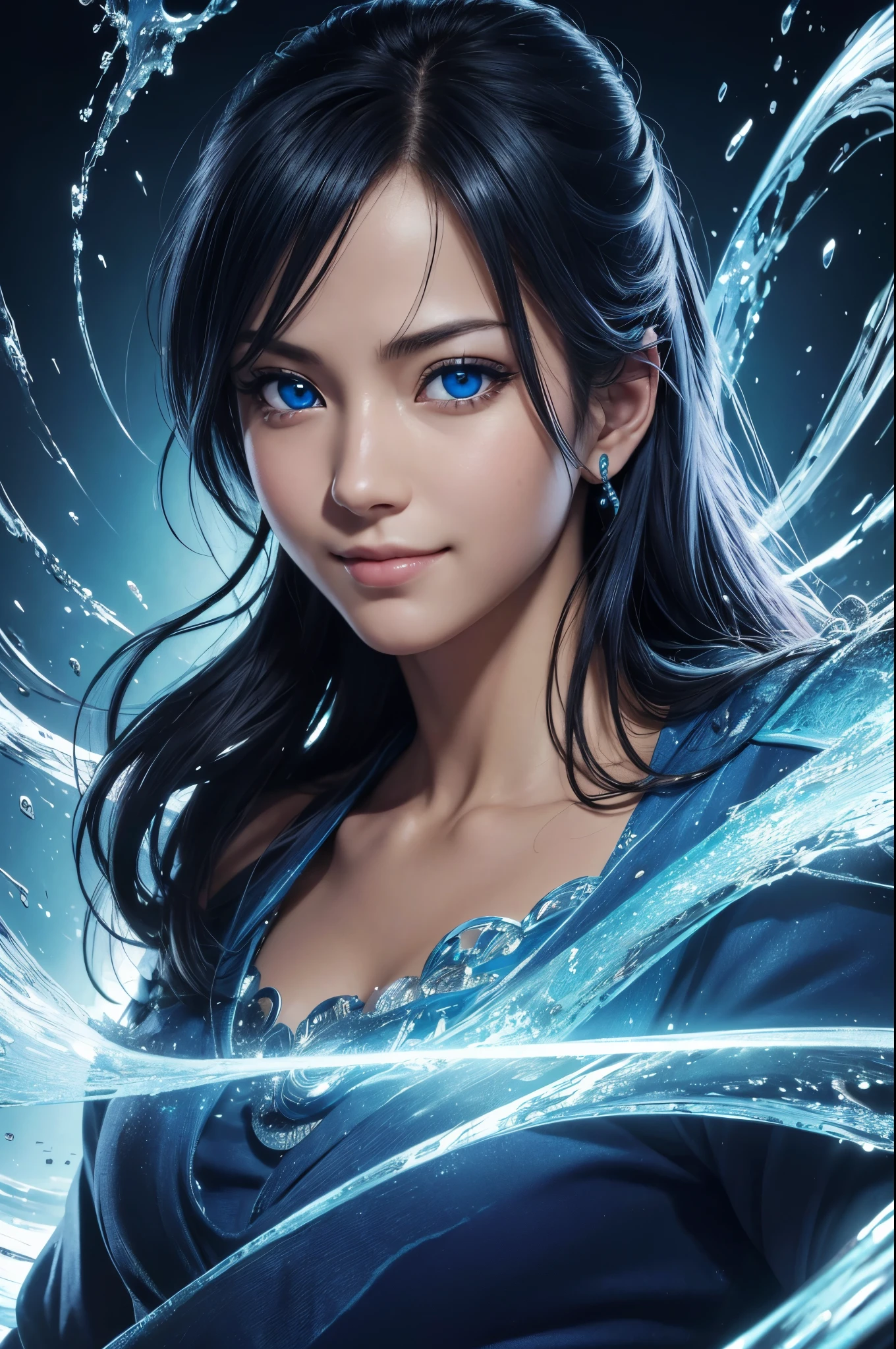 8k,Ultra-high resolution,((Best image quality)), ((masterpiece)), (Attention to detail:1.3), 大きなsmileでblue eyesのジャンヌD'Aak,Paladin,blue eyes,Blonde Perm Blue Hair,Woman in black armor(精密な金色のPaladinの紋章の細工)、Cleavage,We paid special attention to the decoration of the chest armor...、Beautiful expression,charm,sexy,so beautiful(Like the real thing),Carry a big, long sword,smile,Luxury black pants,Blue and black shoulder pads,Blue-black armor,Blue-black leg armor,masterpiece,Photorealistic RAW photos of the highest quality。Bright colors,Rich colors, Backlight, Cinema Lighting, Film Grain, to be born, 50mm lens, Nikon D850,Realistic Skin,Fantasy art,Character Art,Ultra-high resolution,大きなsmile,