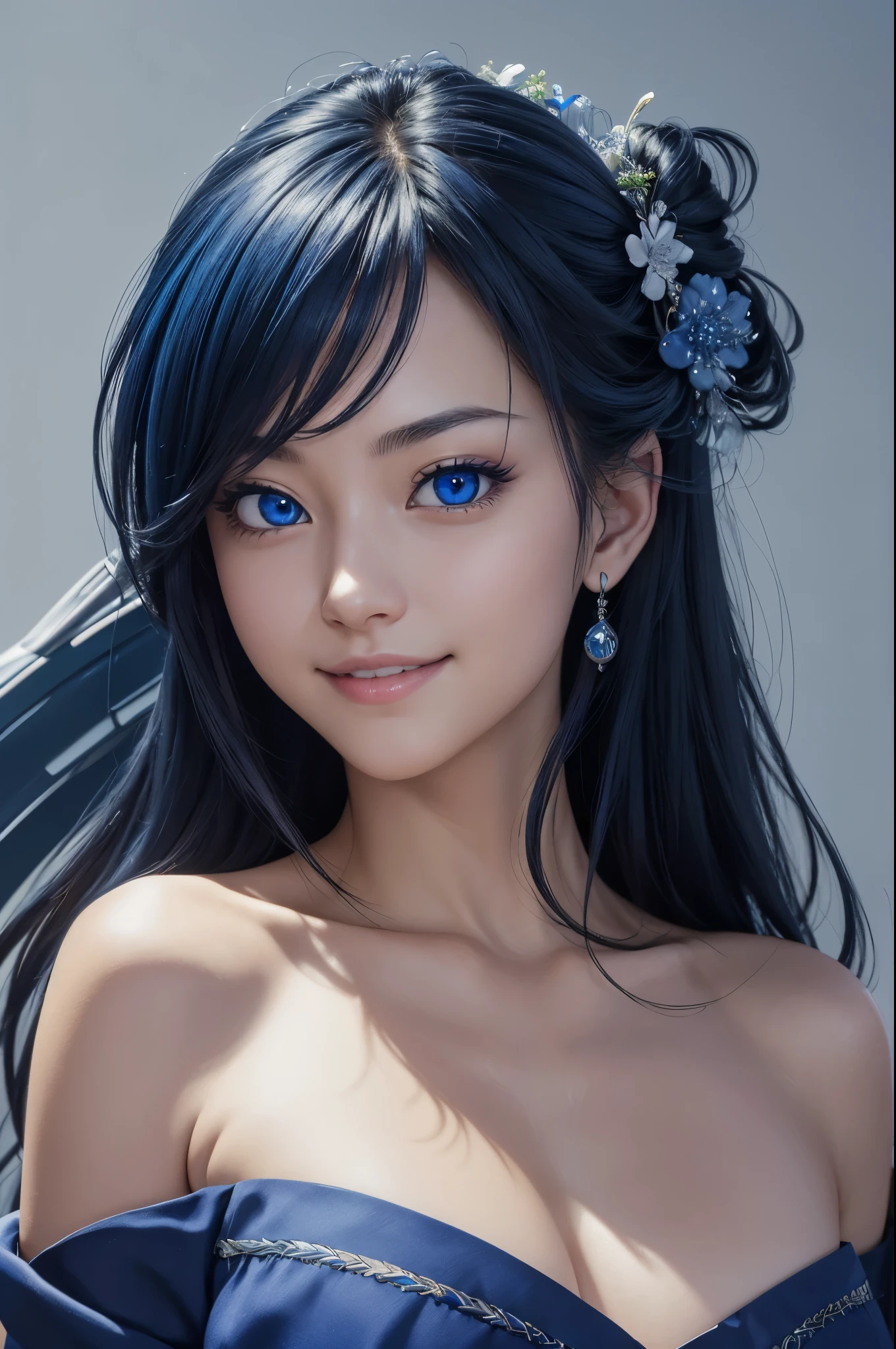 8k,Ultra-high resolution,((Best image quality)), ((masterpiece)), (Attention to detail:1.3), 大きなsmileでblue eyesのジャンヌD'Aak,Paladin,blue eyes,Blonde Perm Blue Hair,Woman in black armor(精密な金色のPaladinの紋章の細工)、Cleavage,We paid special attention to the decoration of the chest armor...、Beautiful expression,charm,sexy,so beautiful(Like the real thing),Carry a big, long sword,smile,Luxury black pants,Blue and black shoulder pads,Blue-black armor,Blue-black leg armor,masterpiece,Photorealistic RAW photos of the highest quality。Bright colors,Rich colors, Backlight, Cinema Lighting, Film Grain, to be born, 50mm lens, Nikon D850,Realistic Skin,Fantasy art,Character Art,Ultra-high resolution,大きなsmile,