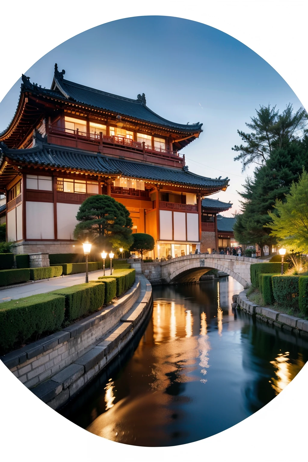 The theme is "The ancient charm of Jinling and the modern atmosphere of Nanjing",Shicheng Dusk Drums Resound New Sounds" Do not have a pattern in the center of the picture,Need to leave blank space, the pattern is concentrated on both sides of the picture, and the pattern can be just a slight embellishment