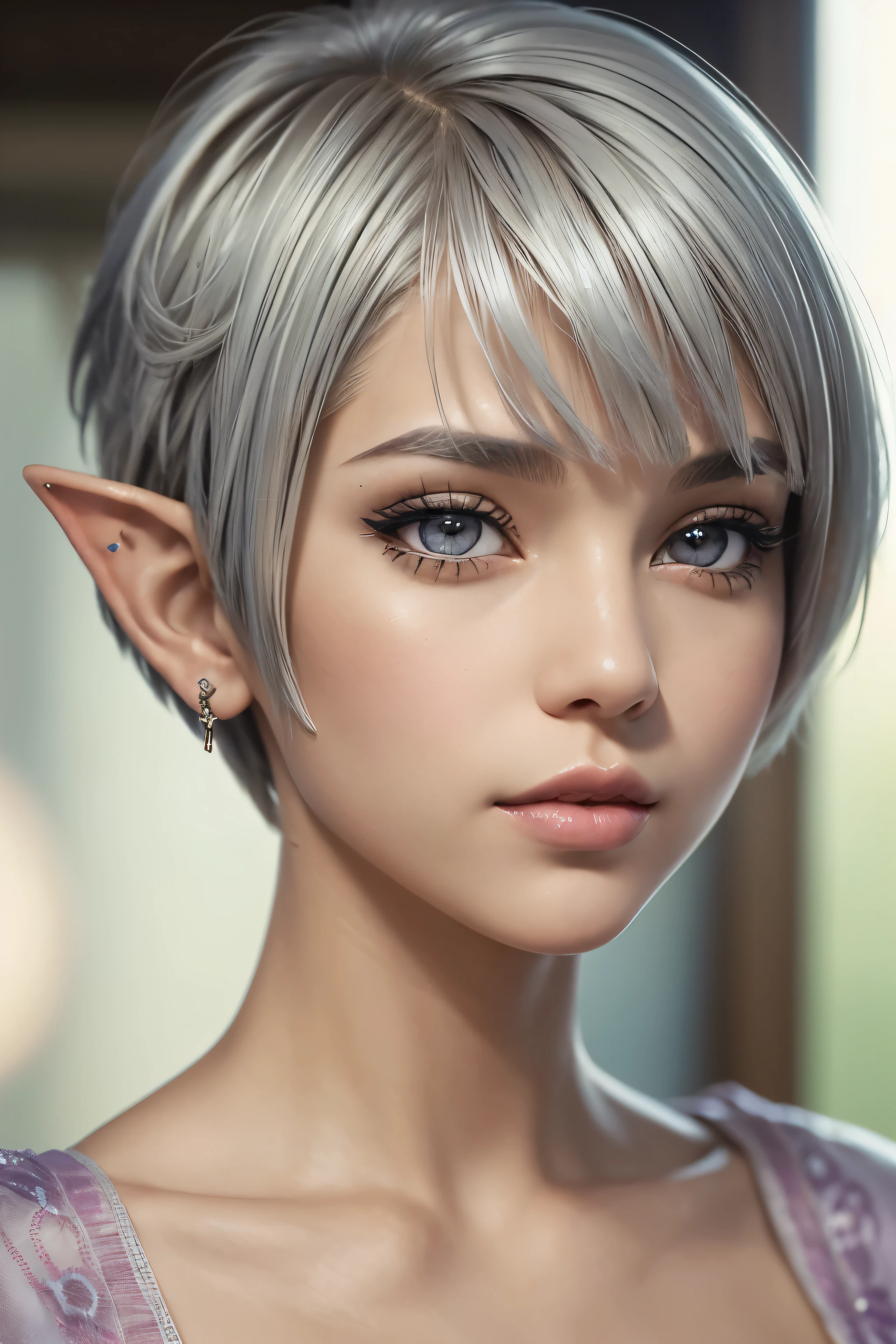 (best quality,4k,8k,highres,masterpiece:1.2),ultra-detailed,(realistic,photorealistic,photo-realistic:1.37),a guy with white hair,violet eyes,elf ears,swarthy skin, naked,portraits,sharp focus,vivid colors,studio lighting