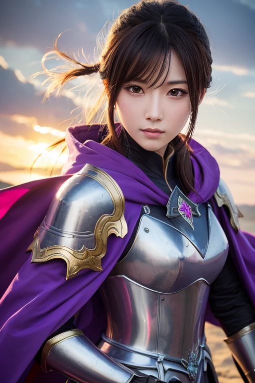 Close-up of a woman in armor and purple cloak, Koei Tecmo, Zhao Yun, China&#39;Three Kingdoms, Bianlian, Genghis Khan, Feng Shui, ponytail, Xianxia Hero, Chinaの戦士,