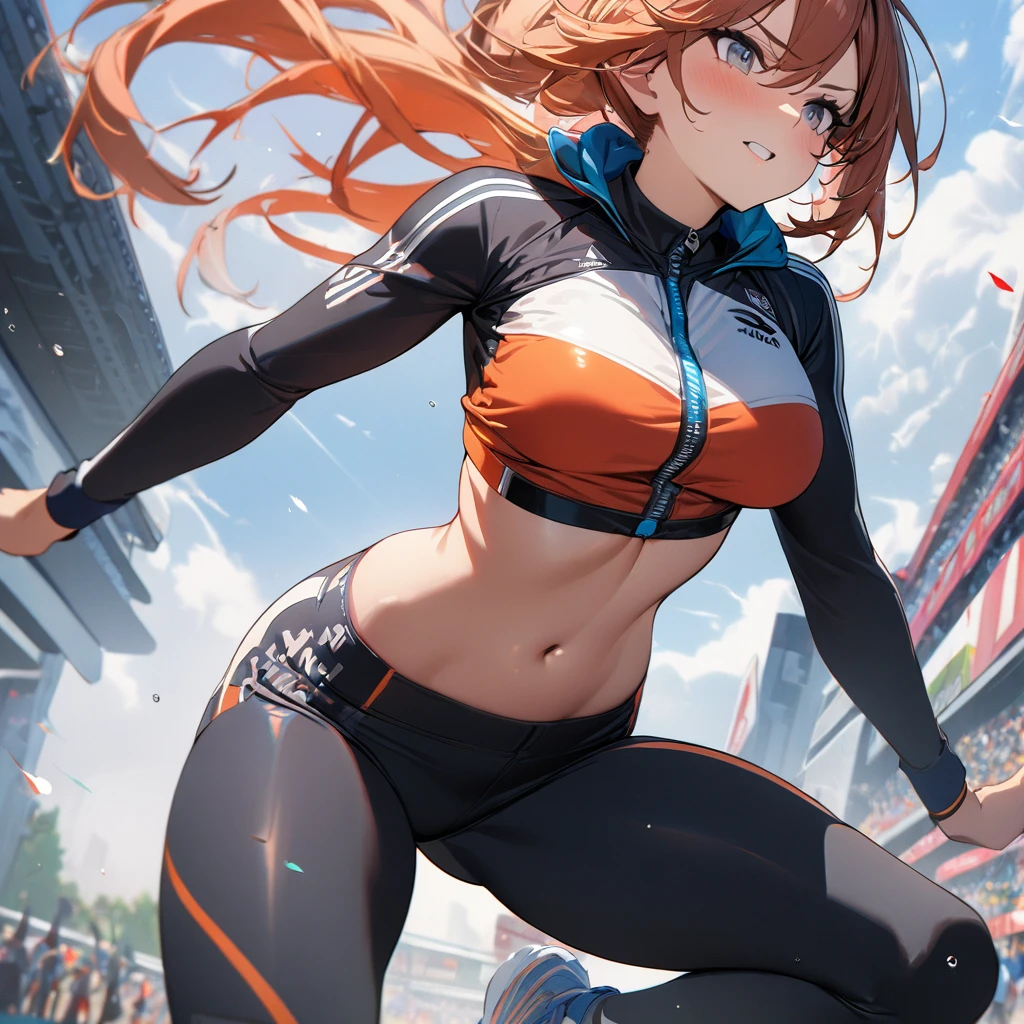 (1girl), (ultra detailed), sporty, outside, energetic, top body, (Masterpiece), (Best quality), (8k)