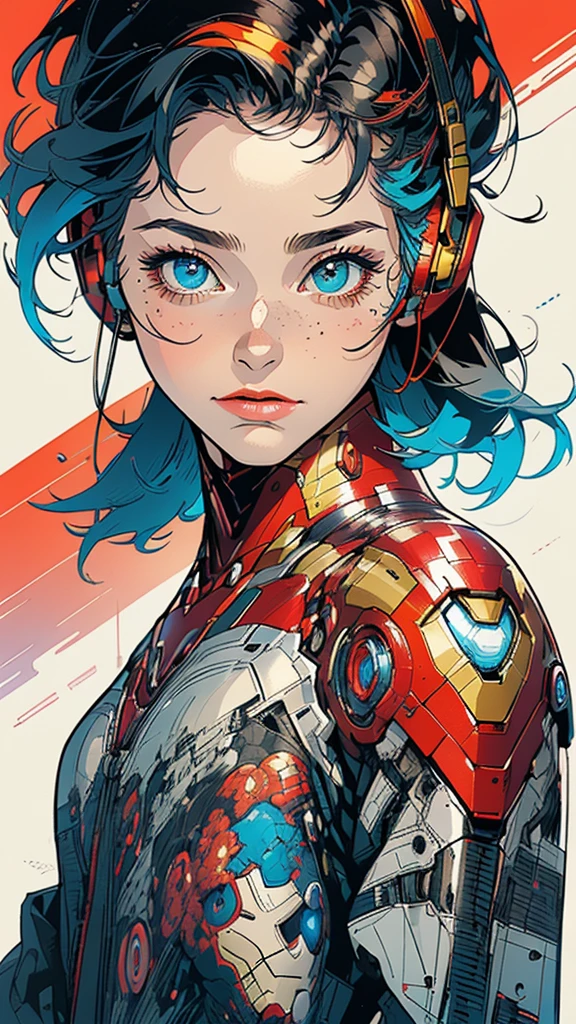 (((masterpiece, highest quality))),(((solo:1.2))),(((1girl:1.2))),32k wallpaper, very detailed, poster, vintage science fiction,(((((geometric cinematic movie poster))))), ((bauhaus)),(shape),(((abstract))),(mid century modern),(((((portfolio))))),(((((Close-up))))),(((((bust up))))),((((more various angle)))),((((highlight)))),((((heterochromia)))),(((complete. detailed face))),((((Extremely talented)))),(((((most complecated futristic machine))))),(Colorful color scheme),(((detailed unlimited complete equipment : headphone like a rail gun))),(((((Absolutely simple background))))),(((Texture for people : grunge))),(((detailed iron man)))