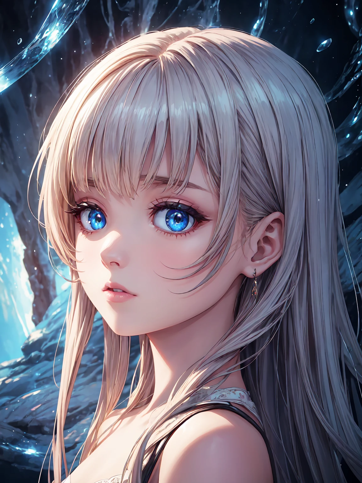a girl with eyes that can see through everything, a world divided by thin membranes, a girl at the boundary of another world, detailed face, beautiful eyes, beautiful lips, long eyelashes, intricate details, digital art, dramatic lighting, cinematic composition, surreal atmosphere, fantasy, dreamlike, glowing energy, vibrant colors, depth of field, photorealistic, 8k, high resolution, best quality