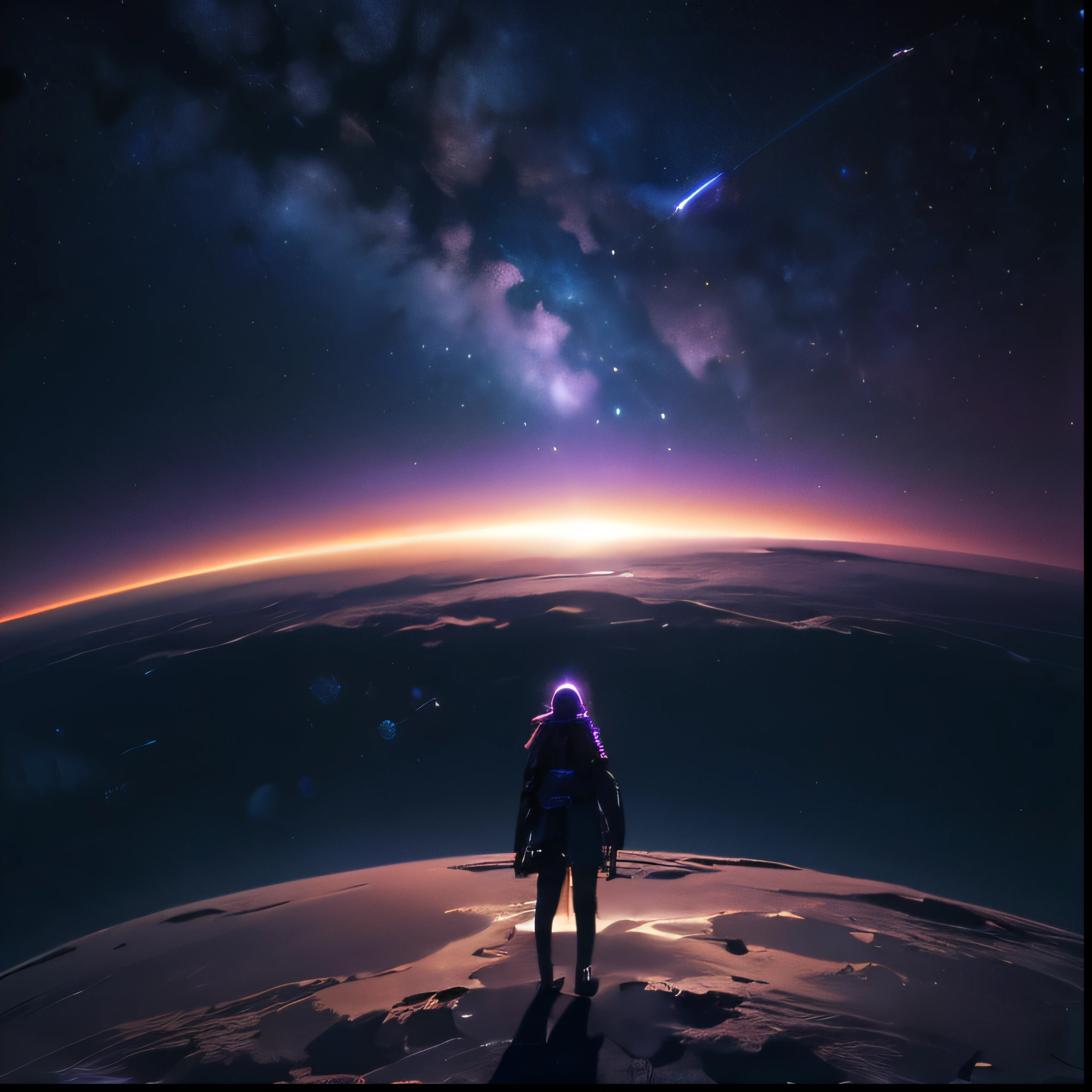 1girl, night sky, stars, small planets, expansive space scene, faded colors, (best quality,4k,8k,highres,masterpiece:1.2),ultra-detailed,(realistic,photorealistic,photo-realistic:1.37),cinematic lighting,dramatic lighting,vivid colors,fantasy,concept art, no person, no people, only scenery