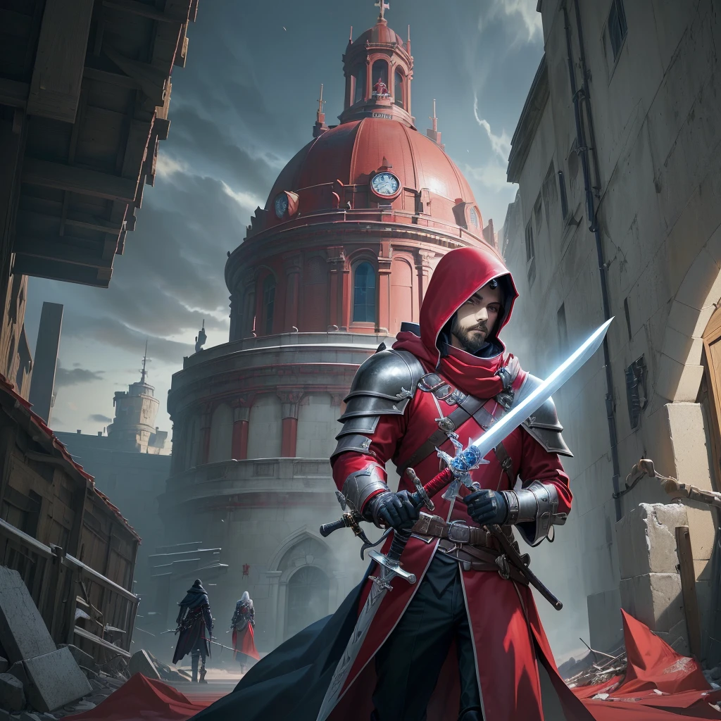a man in a red coat holding a sword and a sword, Steel Alchemist, Steel Alchemist, in Steel Alchemist, Steel Alchemist brotherhood, Destiny stay overnight, guilty equipment strive graphics, guilty equipment strive splash art, Destiny / stay overnight, Destiny NULL, anime style like Destiny/stay overnight, epic anime art, guilty equipment art direction, Destiny/NULL