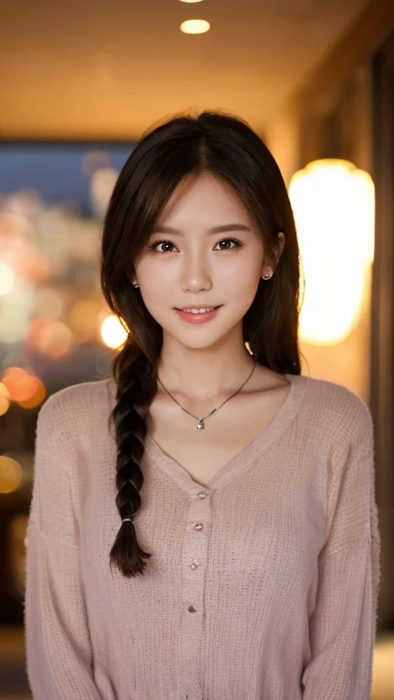 a beautiful black woman with long braided hair, hazel colored eyes, looking at viewer, smile with teeth, wearing a red shirt and black hot pants with a black necklace, gazing softly at the viewer, standing on a beautiful beach background, (best quality,4k,8k,highres,masterpiece:1.2),ultra-detailed,(realistic,photorealistic,photo-realistic:1.37),natta,HDR,UHD,studio lighting,ultra-fine painting,sharp focus,physically-based rendering,extreme detail description,professional,vivid colors,bokeh