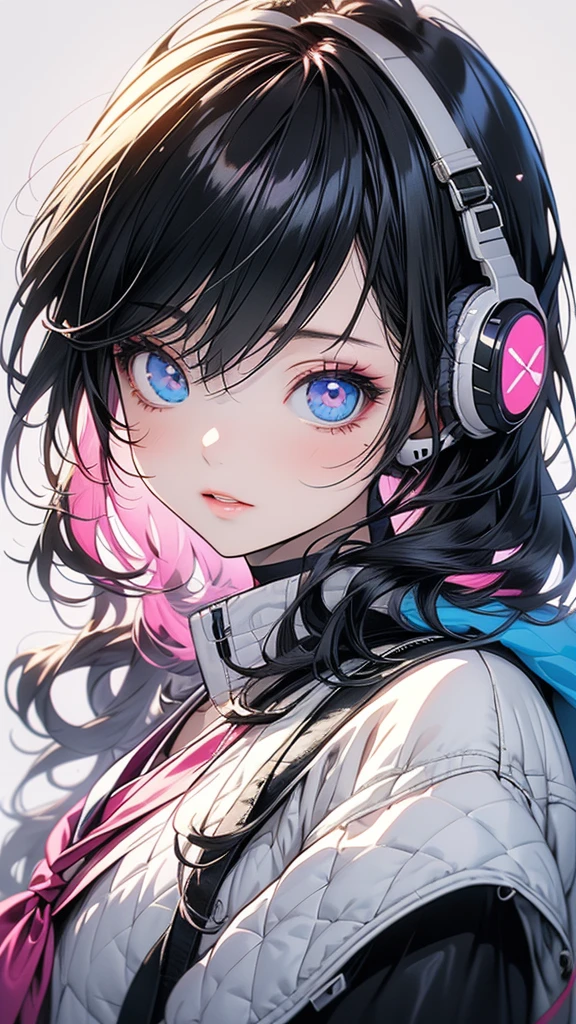 Anime girl with headphones and backpack looking at cell phone, Anime Style 4 k, (Very delicate and beautiful face), (Beautiful eyes in every detail), Digital anime art, Nightcore, Digital anime illustration, Anime Styled digital art, anime art wallpaper 4k, anime art wallpaper 4k, Anime art style, Anime digital art, Anime Style artwork, Anime Style. 8k, detailed Digital anime art