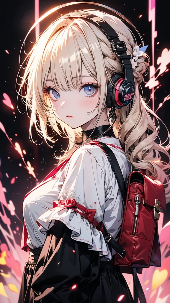 Anime girl with headphones and backpack looking at cell phone, Anime Style 4 k, (Very delicate and beautiful face), (Beautiful eyes in every detail), Digital anime art, Nightcore, Digital anime illustration, Anime Styled digital art, anime art wallpaper 4k, anime art wallpaper 4k, Anime art style, Anime digital art, Anime Style artwork, Anime Style. 8k, detailed Digital anime art