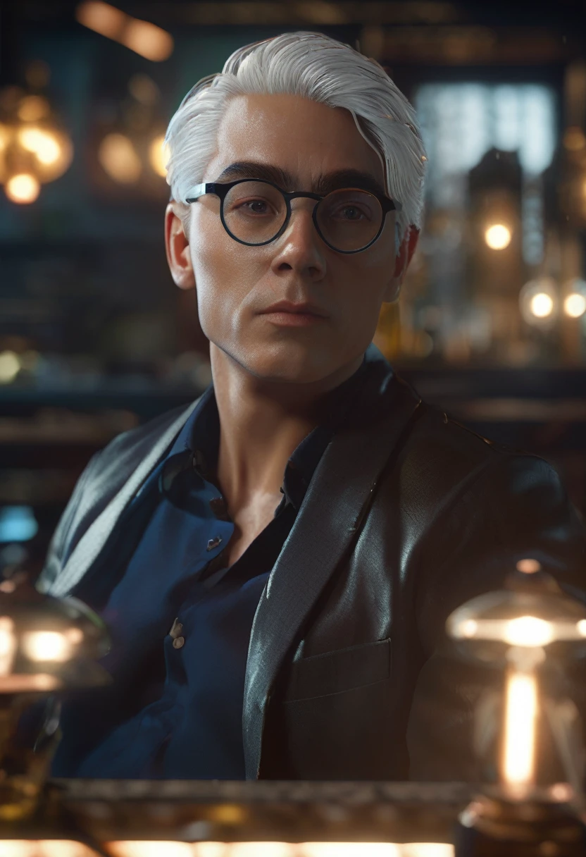 film Post for a serial killer, hitman. clear facial features and insanely detailed, the image captures the essence of (man with glasses), (perfect fingers:1.25) (full body pose:1.25). The color grading is beautifully done, enhancing the overall cinematic feel. Unreal Engine makes his appearance even more mesmerizing. With depth of field (DOF), every detail is focused and accentuated, drawing attention to his eyes and white hair. Peak image resolution utilizing super-resolution technology ensures pixel perfection. Cinematic lighting enhances his aura, while anti-aliasing techniques like FXAA and TXAA keep the edges smooth and clean. RTX technology enables ray tracing. Additionally, SSAO (Screen Space Ambient Occlusion) gives depth and realism to the scene, the girl's presence even more convincing. In the post-processing and post-production stages, tone mapping enhances the colors, creating a captivating visual experience . Incredible level of detail, with intricate elements meticulously crafted, the artwork hyper maximalist and hyper-realistic. Volumetric effects add depth and dimension, with unparalleled photorealism. 8k resolution rendering ensures super detailed visuals. The volumetric lighting adds a touch of magic, highlighting her beauty and aura in an otherworldly way. High Dynamic Range (HDR) tech makes the colors pop, adding richness to the overall composition. Ultimately, this artwork presents an unreal, . The sharp focus ensures that every feature is crisply defined, creating a captivating presence. 