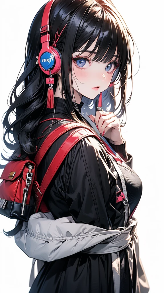 Anime girl with headphones and backpack looking at cell phone, Anime Style 4 k, (Very delicate and beautiful face), (Beautiful eyes in every detail), Digital anime art, Nightcore, Digital anime illustration, Anime Styled digital art, anime art wallpaper 4k, anime art wallpaper 4k, Anime art style, Anime digital art, Anime Style artwork, Anime Style. 8k, detailed Digital anime art