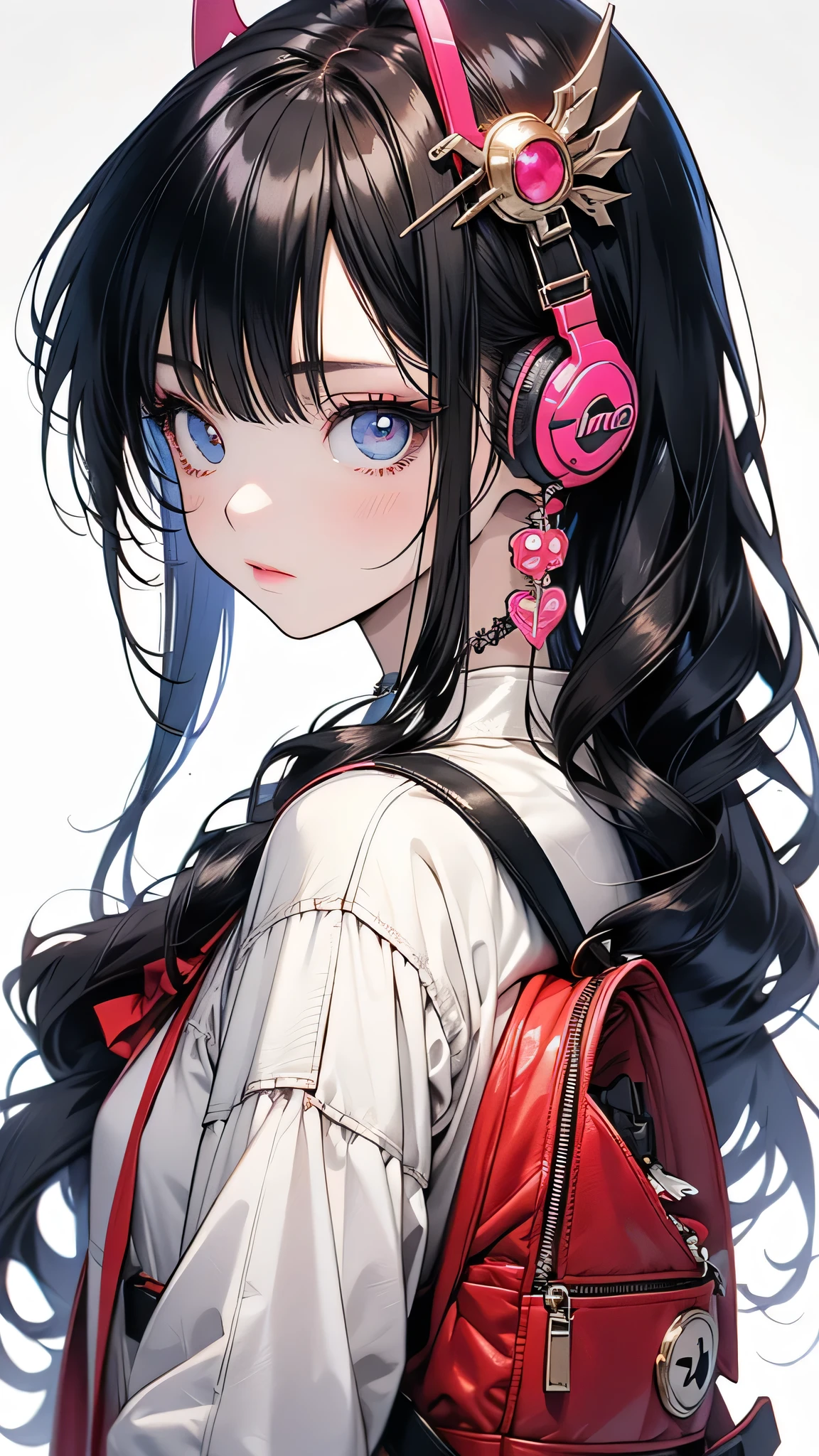 Anime girl with headphones and backpack looking at cell phone, Anime Style 4 k, (Very delicate and beautiful face), (Beautiful eyes in every detail), Digital anime art, Nightcore, Digital anime illustration, Anime Styled digital art, anime art wallpaper 4k, anime art wallpaper 4k, Anime art style, Anime digital art, Anime Style artwork, Anime Style. 8k, detailed Digital anime art