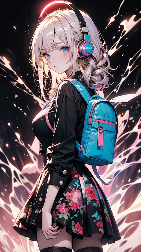 Anime girl with headphones and backpack looking at cell phone, Anime Style 4 k, (Very delicate and beautiful face), (Beautiful eyes in every detail), Digital anime art, Nightcore, Digital anime illustration, Anime Styled digital art, anime art wallpaper 4k, anime art wallpaper 4k, Anime art style, Anime digital art, Anime Style artwork, Anime Style. 8k, detailed Digital anime art